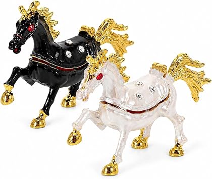 LOGOFUN 2pcs Horse Jewelry Trinket Box with Hinged Lid