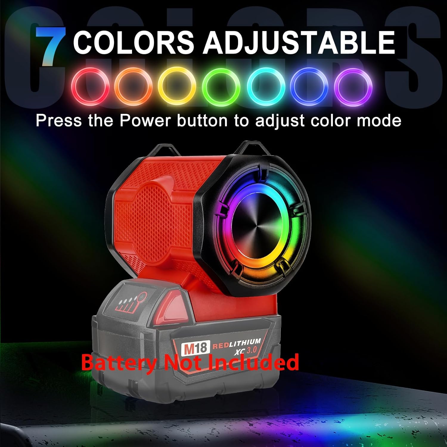 Portable Bluetooth Speaker Compatible with Milwaukee M18 18V Battery Wireless BT5.3 and USB Audio Source, TWS Pairing, Multicolored Lights, Jobsite Home Party Outdoor Speaker(No Battery) - Image 5