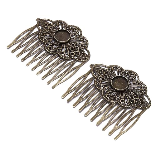 Miniatura 2 de 5 unids 52×56mm bronce antiguo peine para el pelo fabricación de joyas horquillas hallazgos ajuste 0.472 in cabujones de vidrio ajustes DIY pinzas