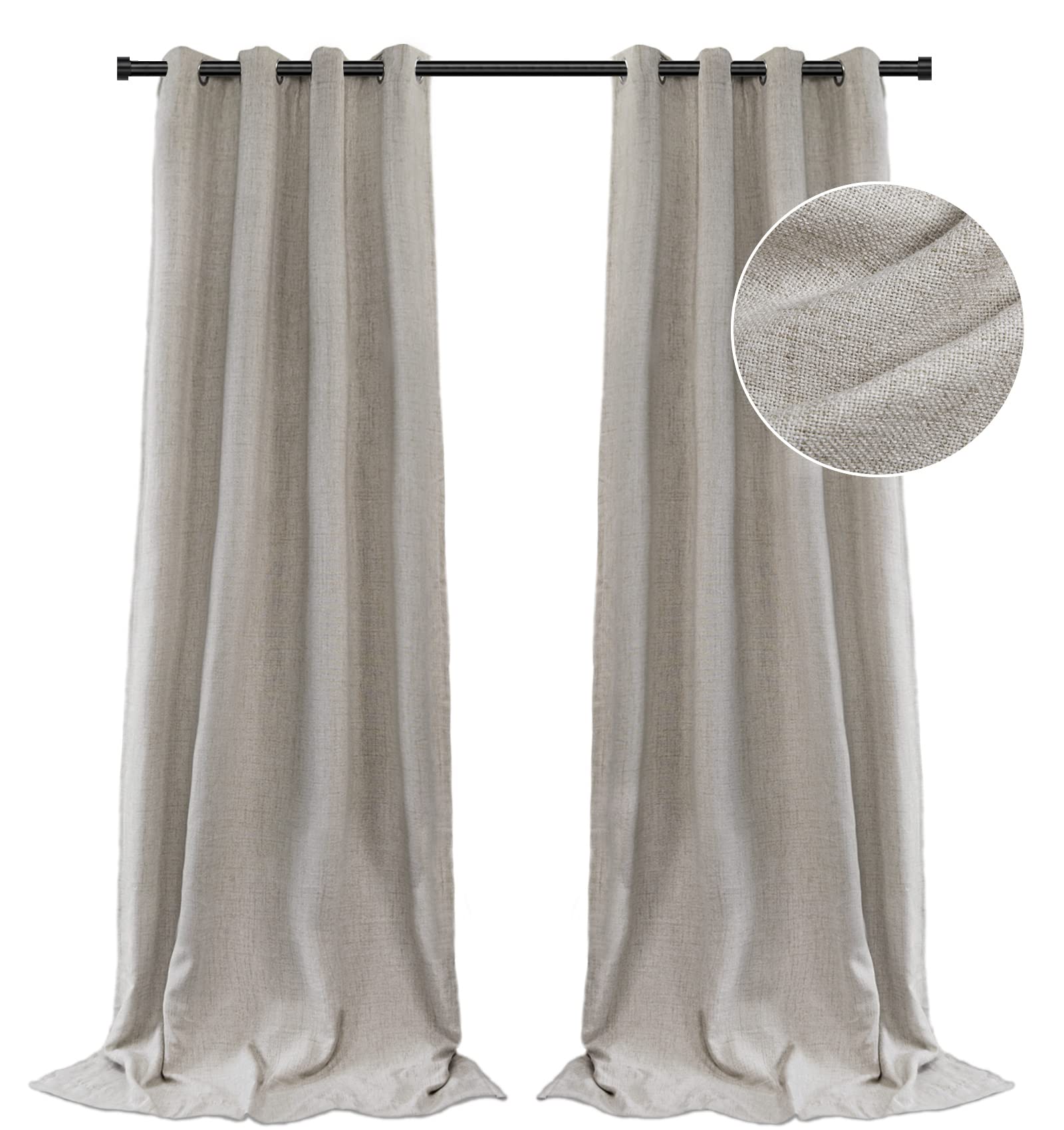 100% Blackout Shield Linen Blackout Curtains 108 Inches Long,Grommet Linen Curtains with Blackout Liner, Linen Blackout Curtains for Bedroom 108 inch Curtains 2 Panel Set, 50" x 108",Beige