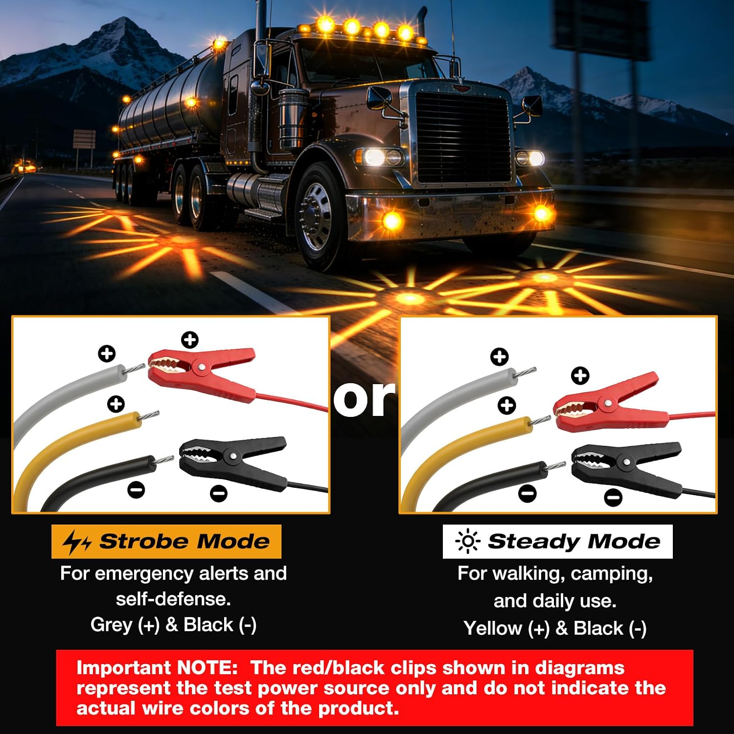 2PCS Watermelon LED Marker Lights, Amber LED Side Marker Lights with Strobe & Constant Dual-Function, Watermelon-Shaped Stop Turn Signal Clearance Light Set for Kenworth Peterbilt Semi Truck Trailer