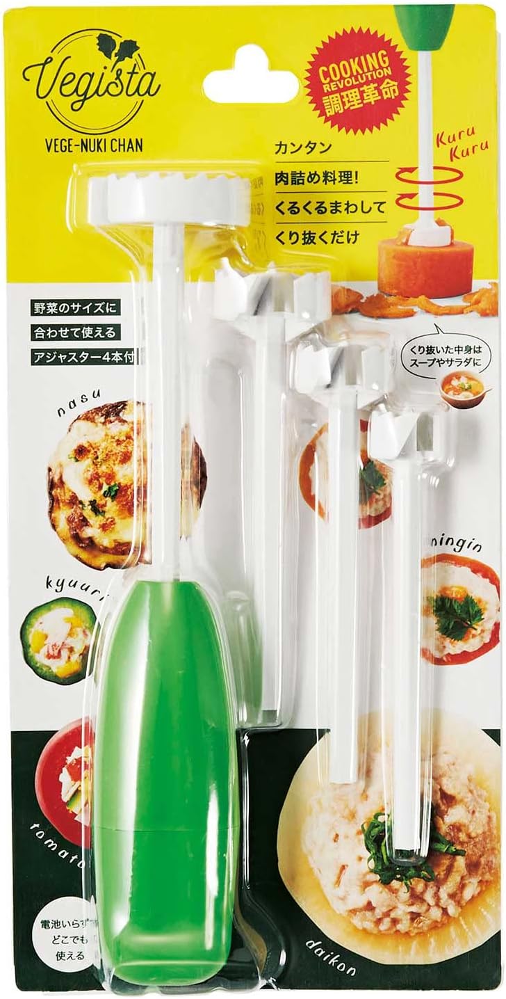 Cogit 90969 Vegetables, Fruits, Meat Filler, Core Remover, Cutter Unnecessary, No Battery Required, Adjuster Included, Veganuki-chan