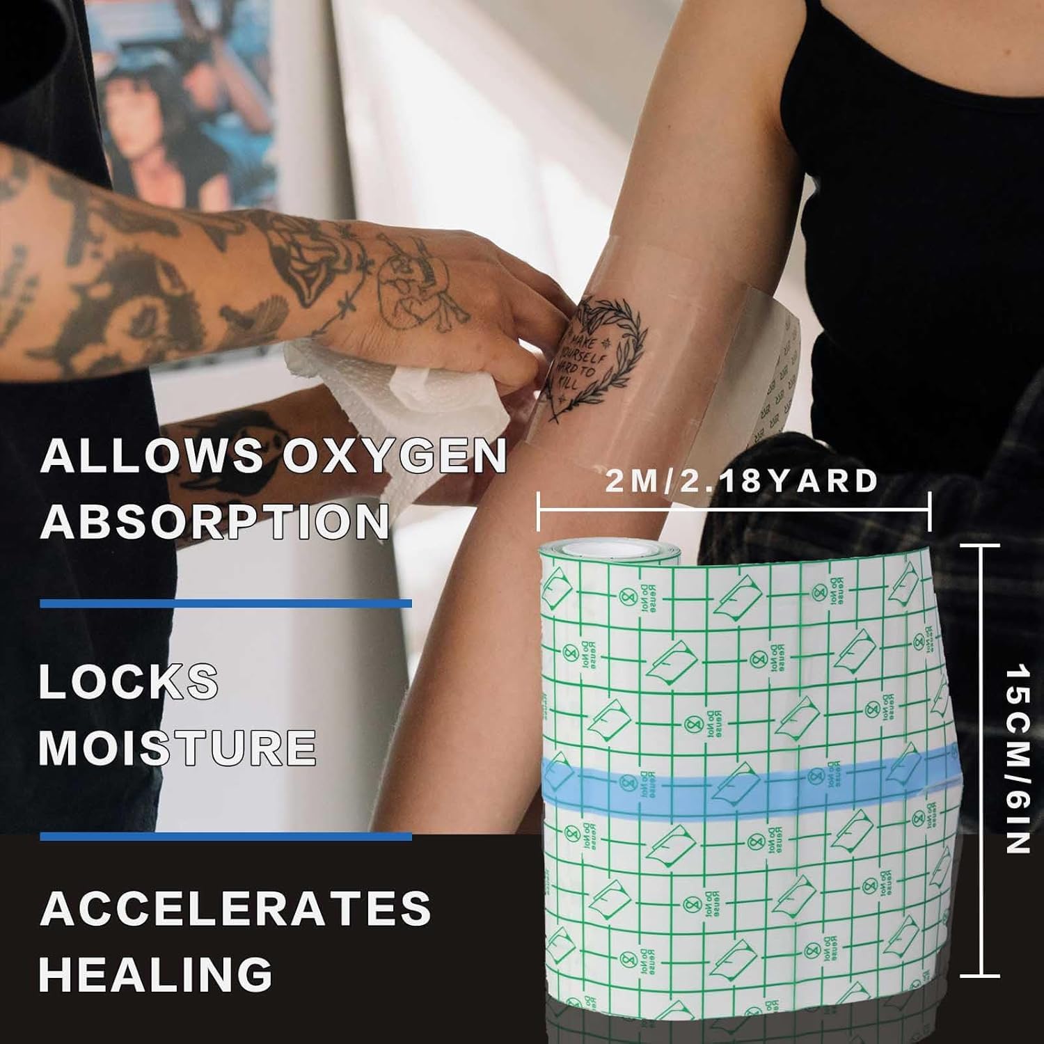 Rayyl Vendaje para Tatuajes 15cm x 2m, Vendaje Transparente Impermeable Second Skin Protection para Tatuajes Apositos Adhesivos Impermeables para Deportes NatacióN Ducha