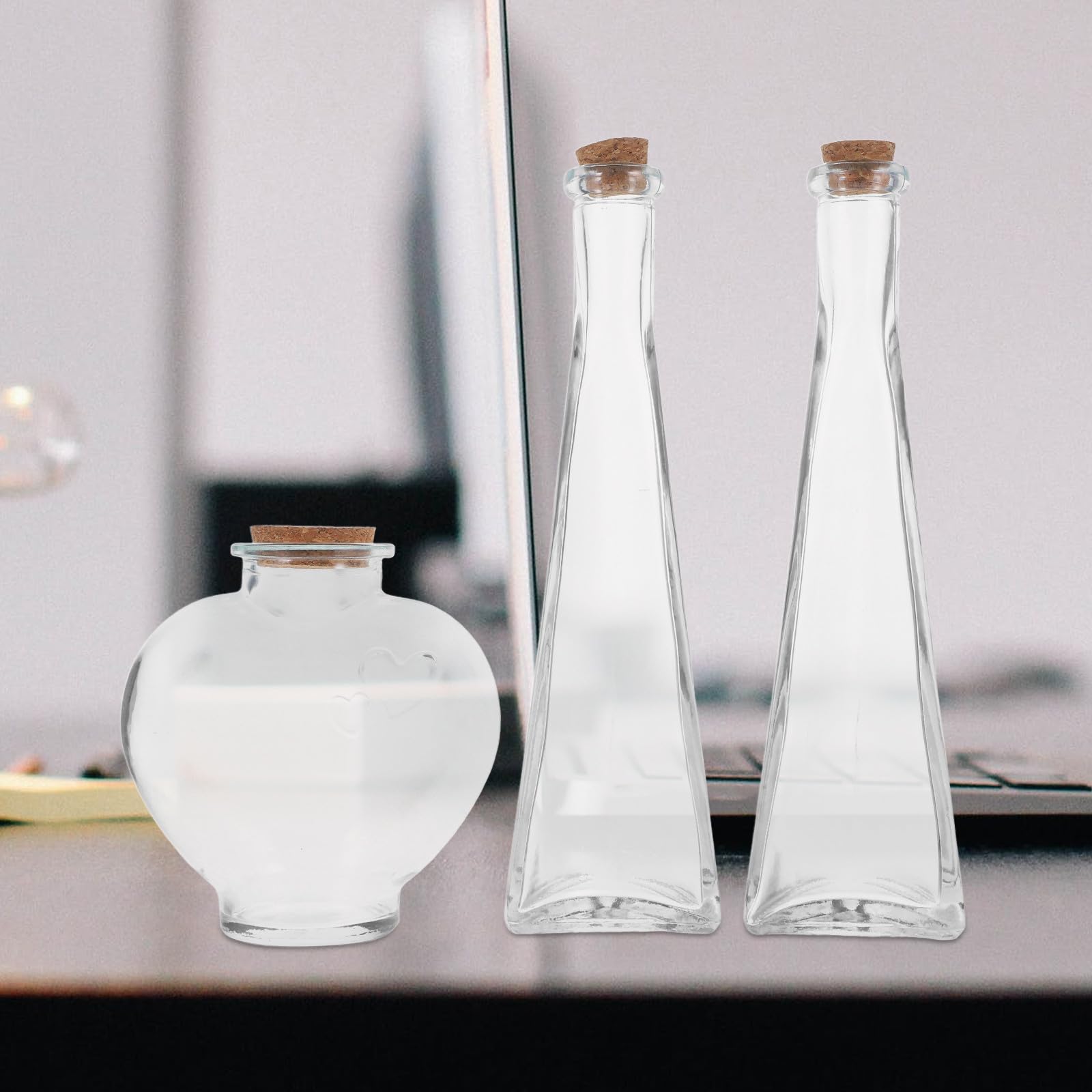 MAGICLULU Juego de 3 Botellas de Cristal para Ritual de Arena en Bodas, Frascos Decorativos Diseño de Origami, Recipientes para Ceremonias y Eventos Obsequios