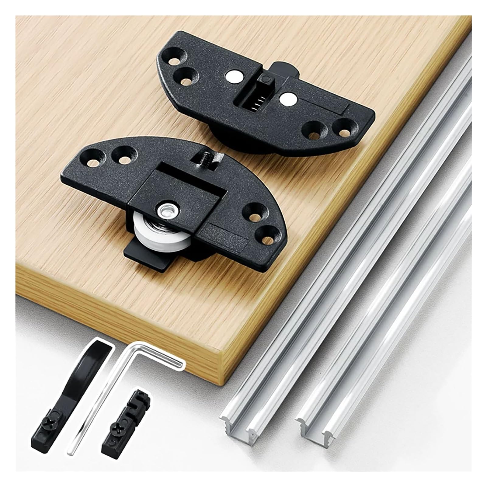 Zestaw rolek do drzwi przesuwnych, szyna ze stopu aluminium, rolki PE do drzwi szafy szafy 16-25 mm 1 zestaw(Staggered Door,150cm)
