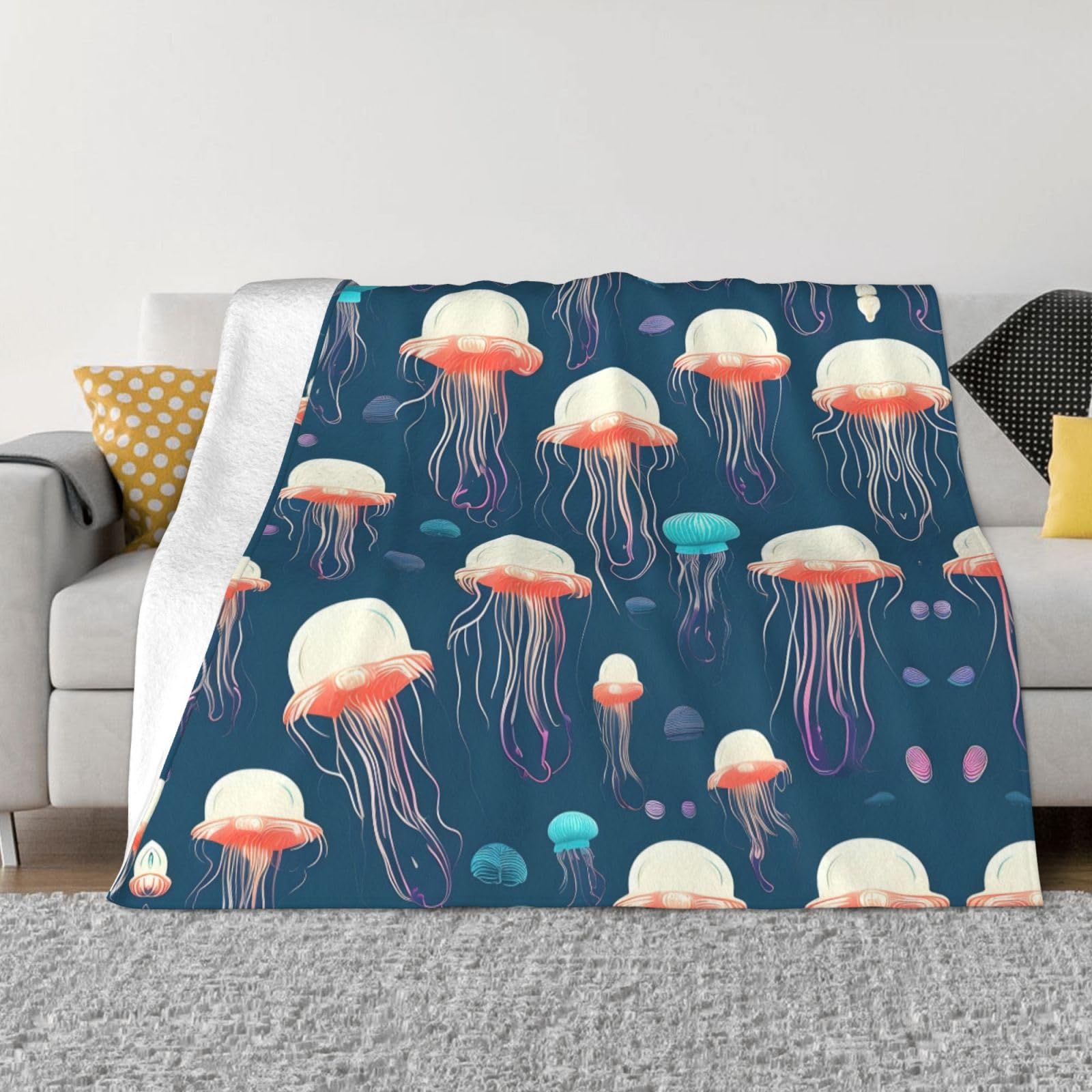 Couverture douce chaude motif méduses flanelle polaire canapé lit extérieur