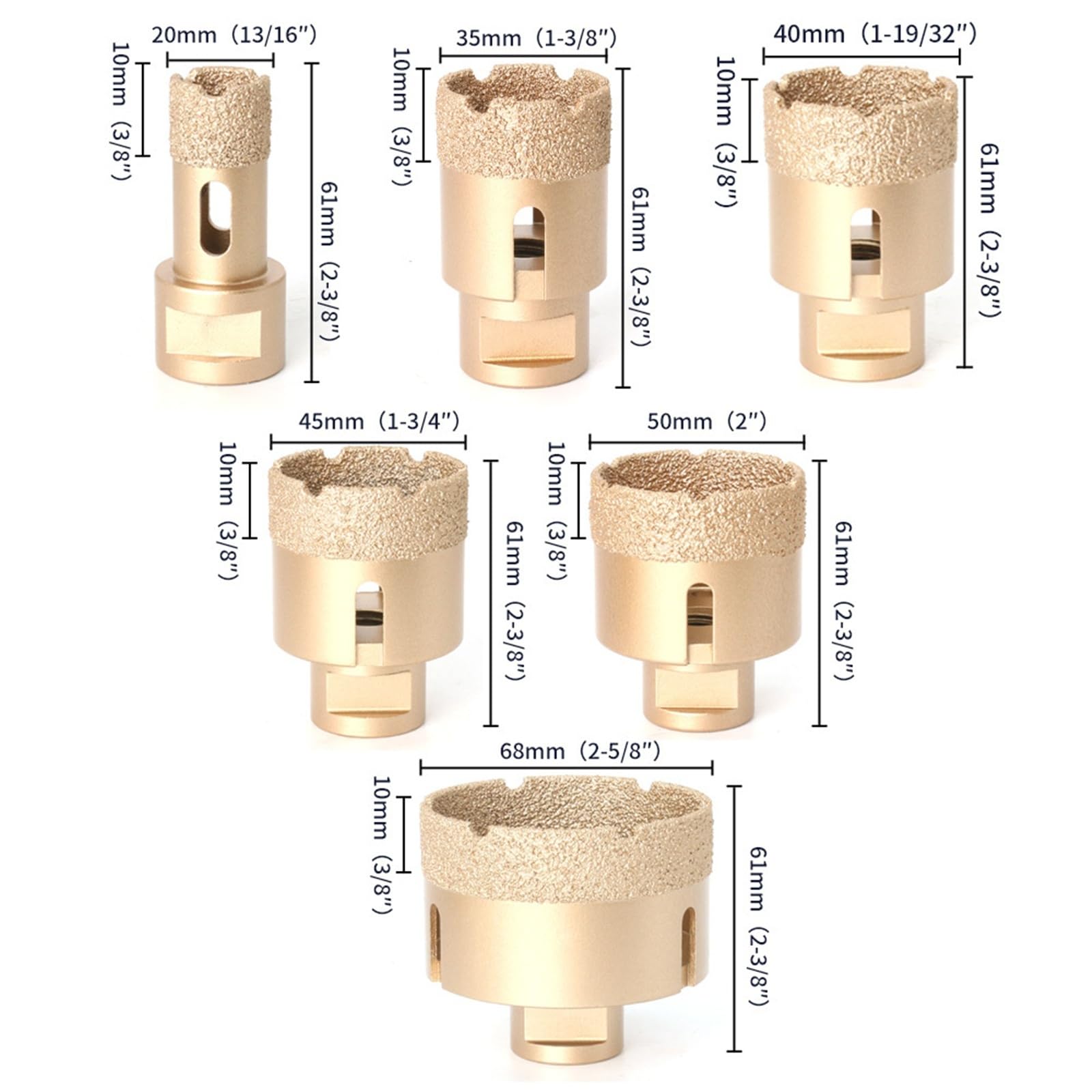 M14 Fil Diamant Sec Brasé Sous Vide Forage Noyau Forets Ensemble Porcelaine Tasse Scie Carreaux Granit Marbre Trou Scie Outils 5/6/8 Pièces(6Pcs)