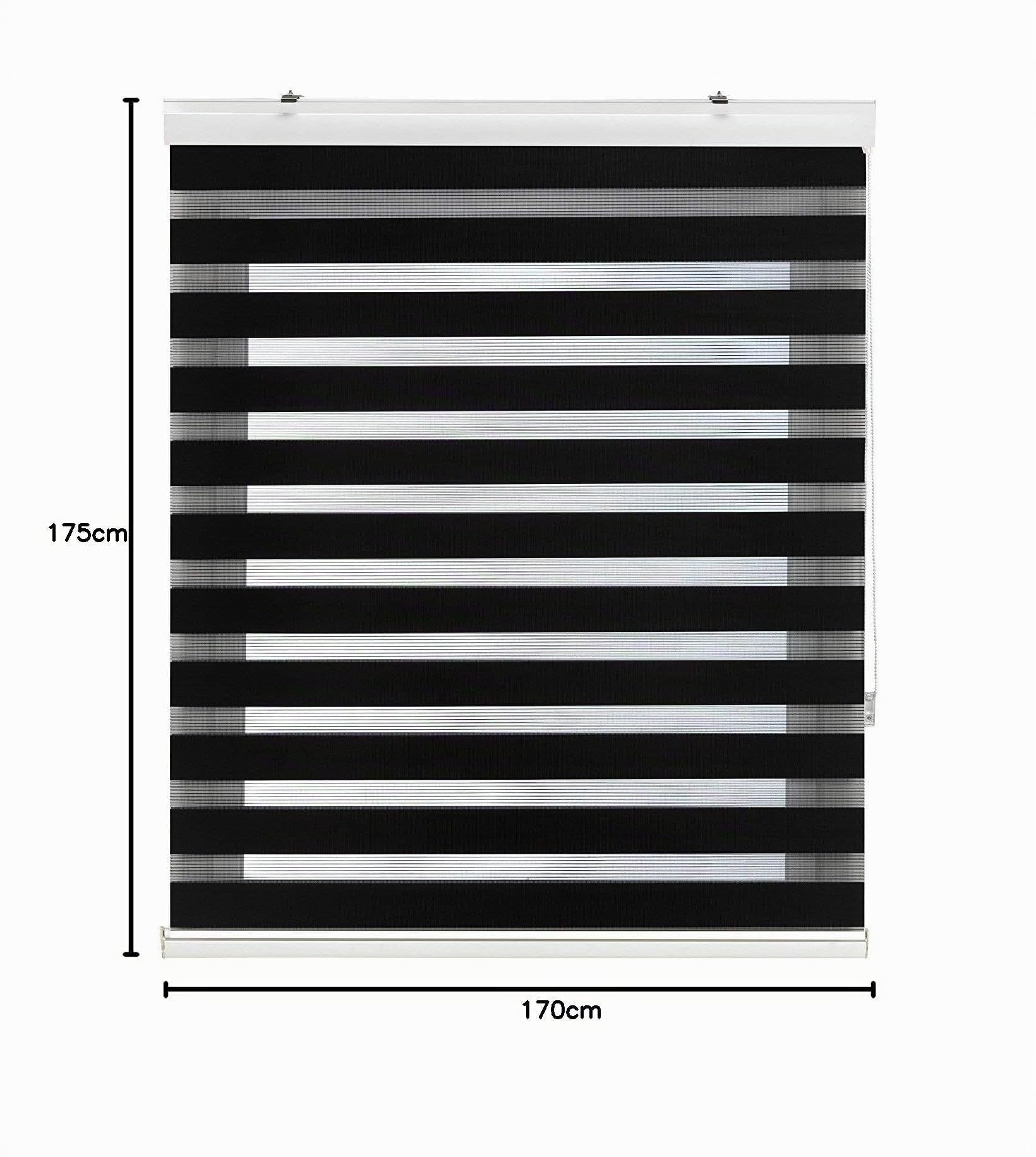 Estoralis Sansa | Estor Enrollable Noche y Día Diseño Moderno | Doble Tejido | Color Negro | 170 x 180 cm (Ancho/Alto) Tamaño Tela 167 x 175 cm | Estores para Ventanas y Puertas