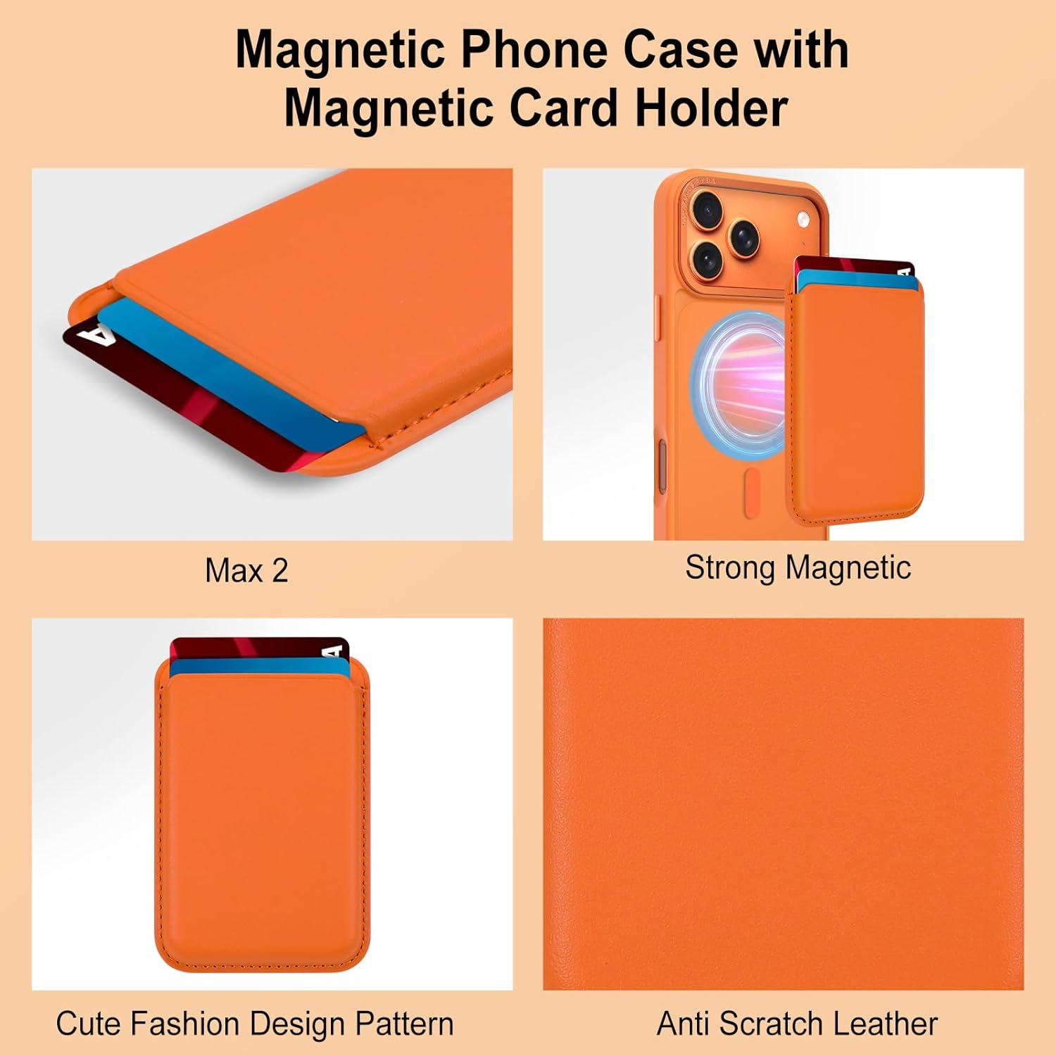 MOWIME Magnetic Case for iPhone 17 Pro Max [Compatible with Magsafe] [with Wallet & Card Holder] [Military Drop Protection] Slim Translucent Matte Case for iPhone 17 Pro Max 6.9" 2025, Orange - Image 4