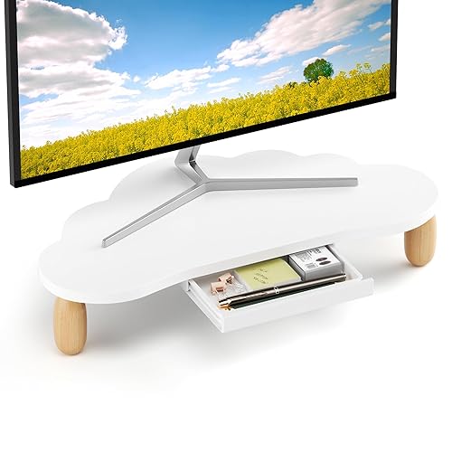 AFOOYO Cloud-Shaped Sturdy Wood Monitor Stand Riser, Multi-Purpose Desktop Organizer for Computer, Laptop, Printer, TV - Black - Cloud-Black