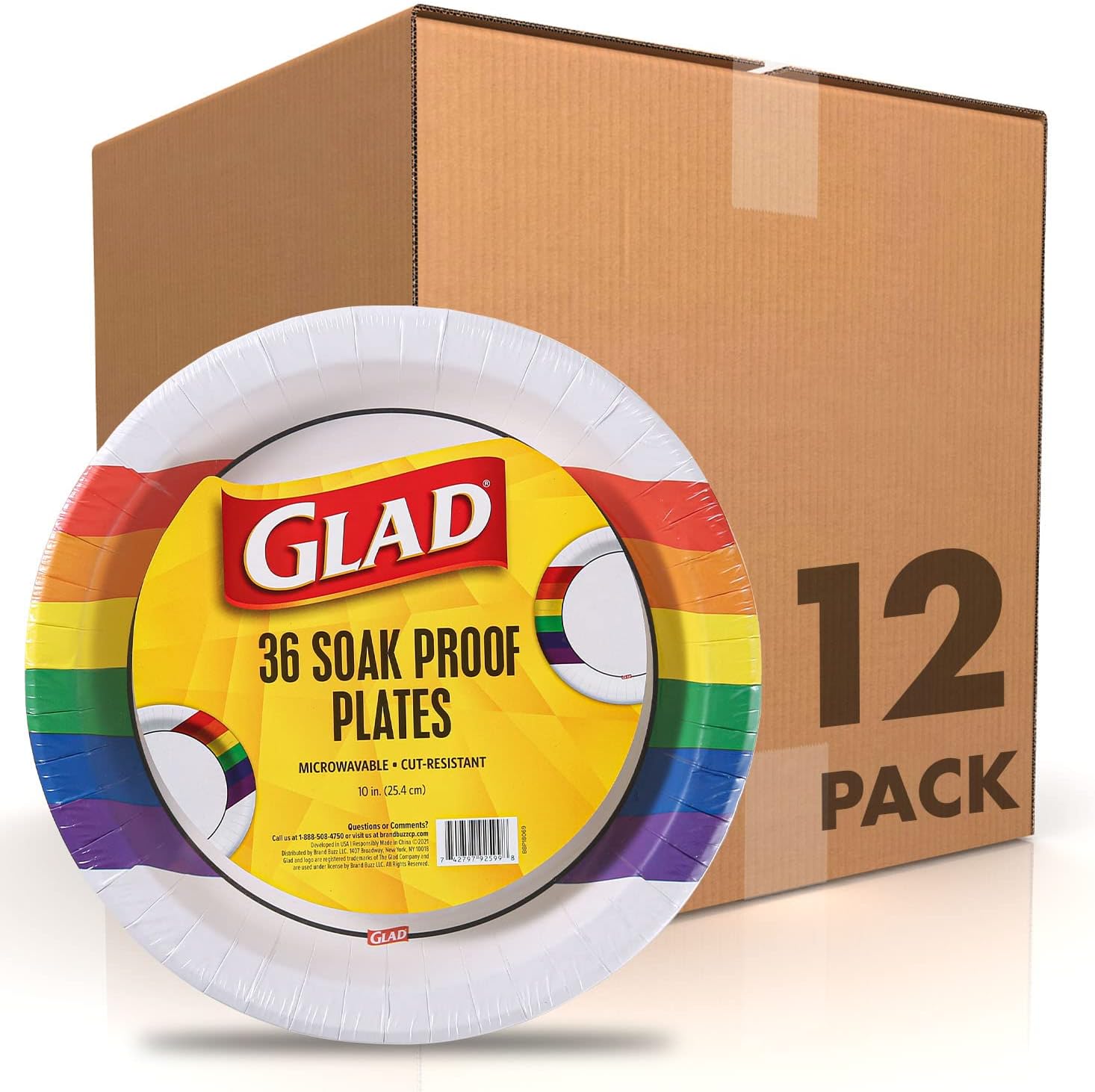 Glad Everyday Round Disposable 10” Paper Plates With Rainbow Design | Heavy Duty Soak Proof, Cut-Resistant, Microwavable Paper Plates For All Foods & Daily Use | 10 Inches, 432 Count