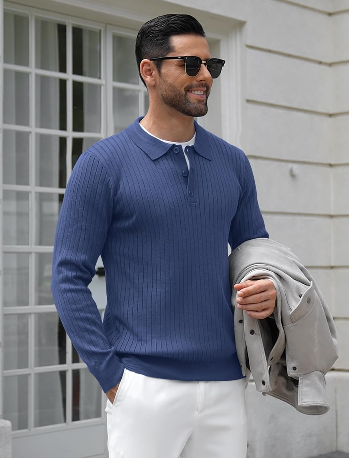 COOFANDY Mens Knit Polo Shirts Casual Long Sleeve Classic Polo Shirts Button Down Golf Shirts - Image 3