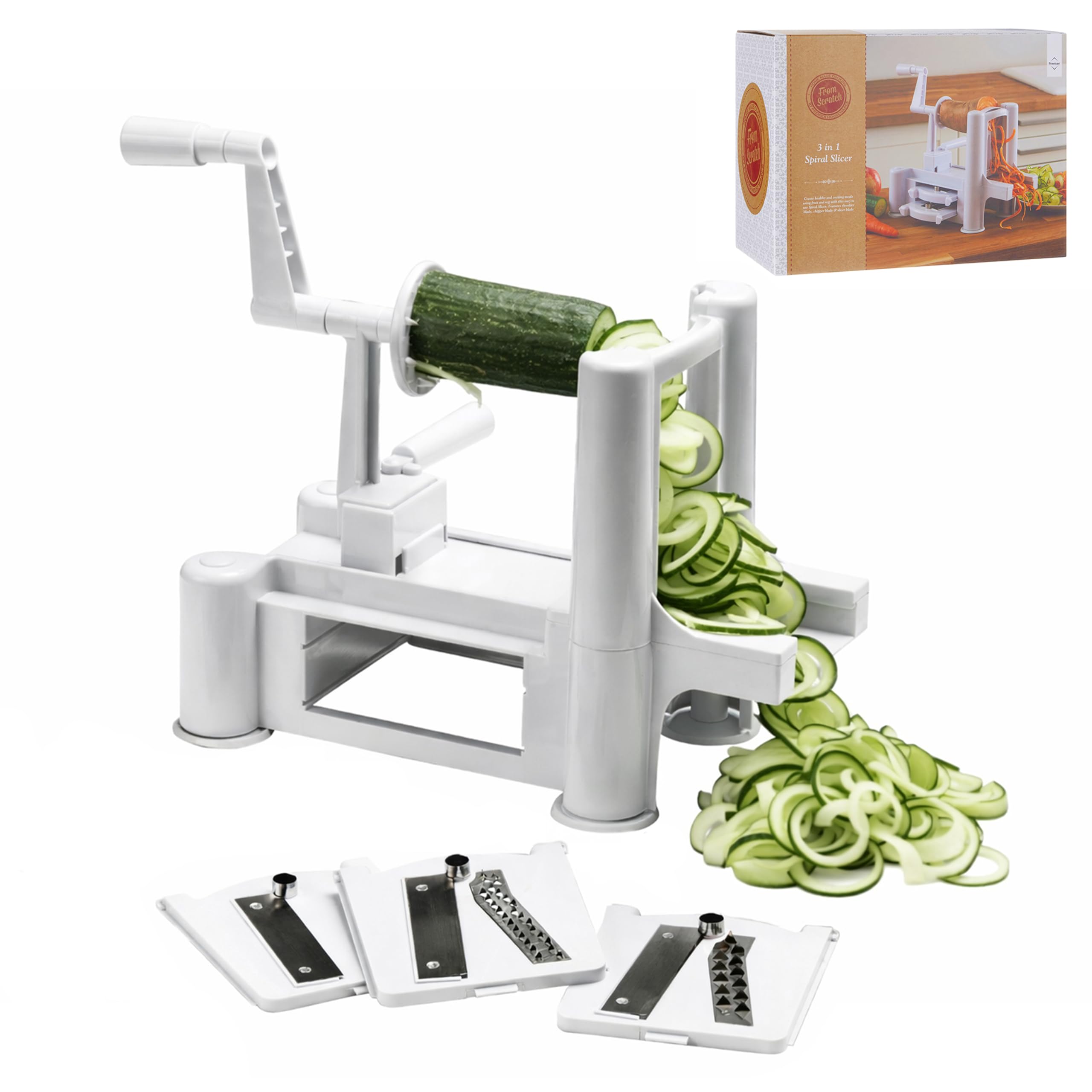 Premier Housewares Durable Stainless Steel Spiral Slicer | Lightweight Vegetable Spiralizer for Kitchen | Easy to Use Cucumber Slicer for Kitchen | Versatile Cabbage Shredder