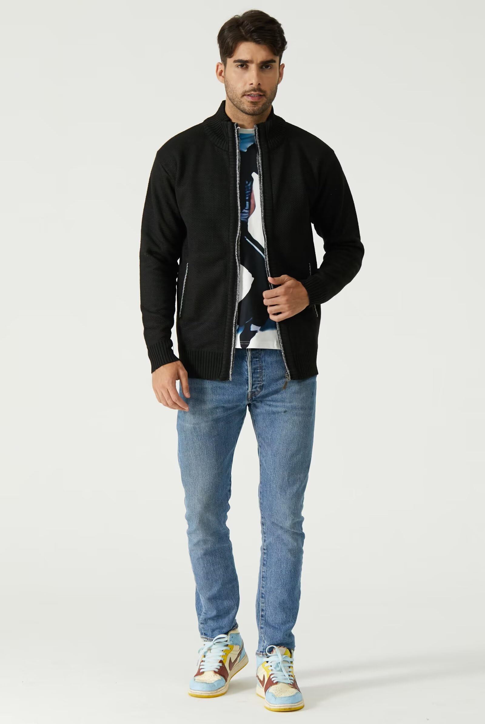 Herren Winter-Dicker Strickjacke Mode-Schlichter Pullover-Cardigan - Feinstrick,Stehkragen und Durchgehendem Reissverschluss,Fleece-Jacke, Warm,Trachtenjacke, Langarm Outdoor Männer