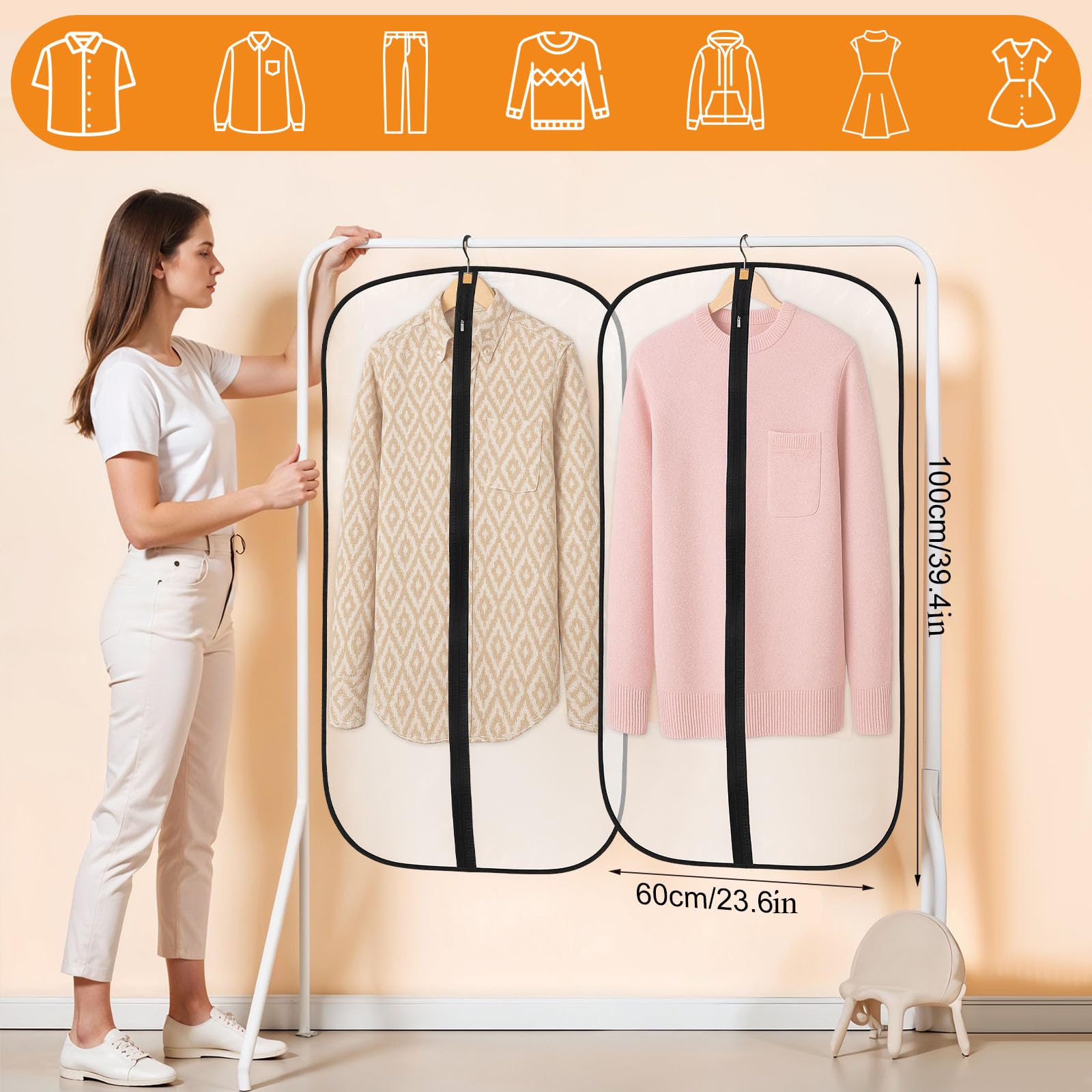 6 Pack Garment Bags 60 * 100cm, PEVA Translucent Garment Covers, 40inch Suit Storage Bags - Image 2