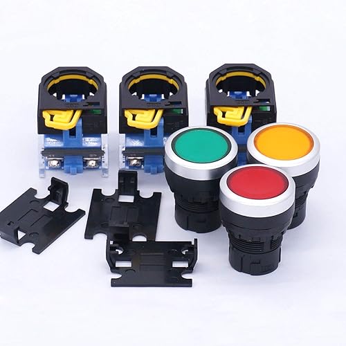 Miniatura 7 de Taiss 3 unids interruptor de botón momentáneo 0.866 in 10A 440V 1NO 1NC DPST rojo amarillo verde pulsador interruptores +0.866 in 10A 440V 1NO 1NC