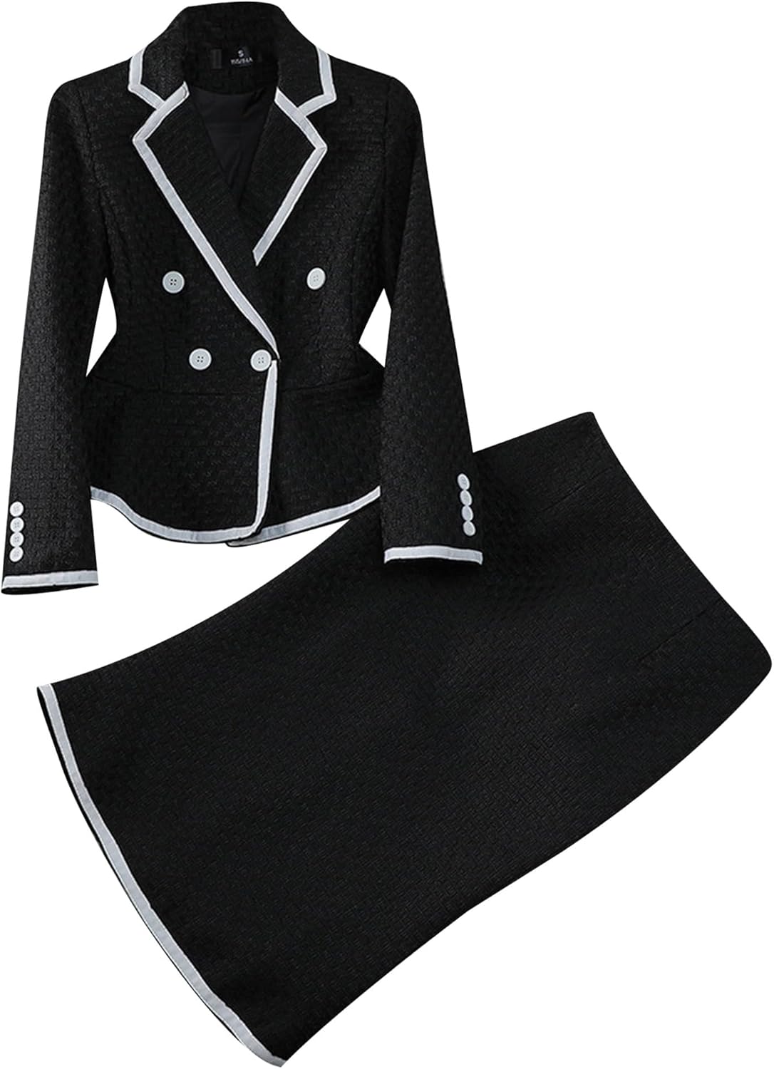 Women's Two Piece Skirt Suit Set Double Breasted Blazer and Knee Length Skirt for Work