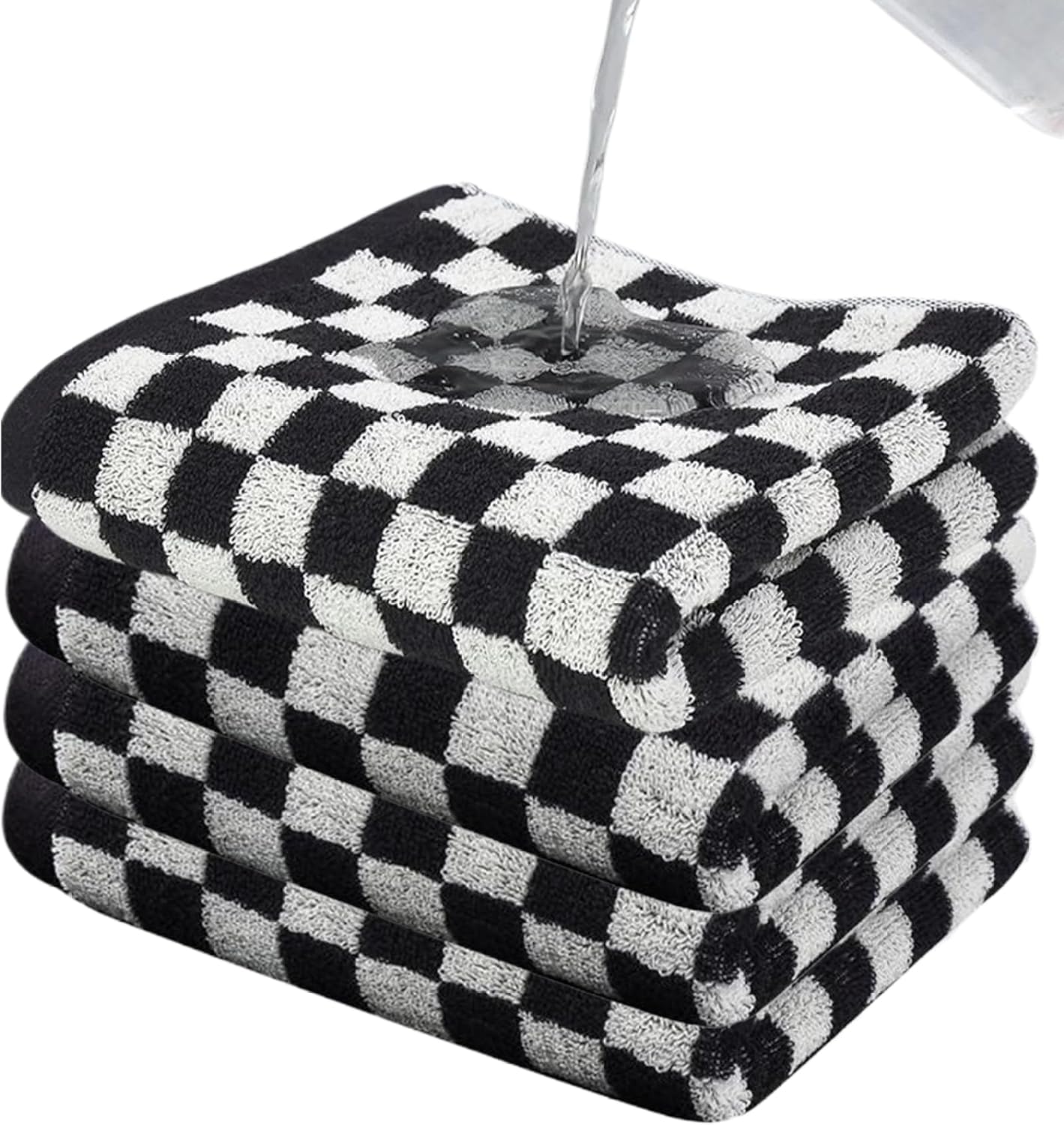 Checkered Towels 4Pcs 14.6x29in Absorbent Black & White Checkered Hand Towels Soft Comfortable Cotton Bath for Home, Hotel, Dorm, Hand