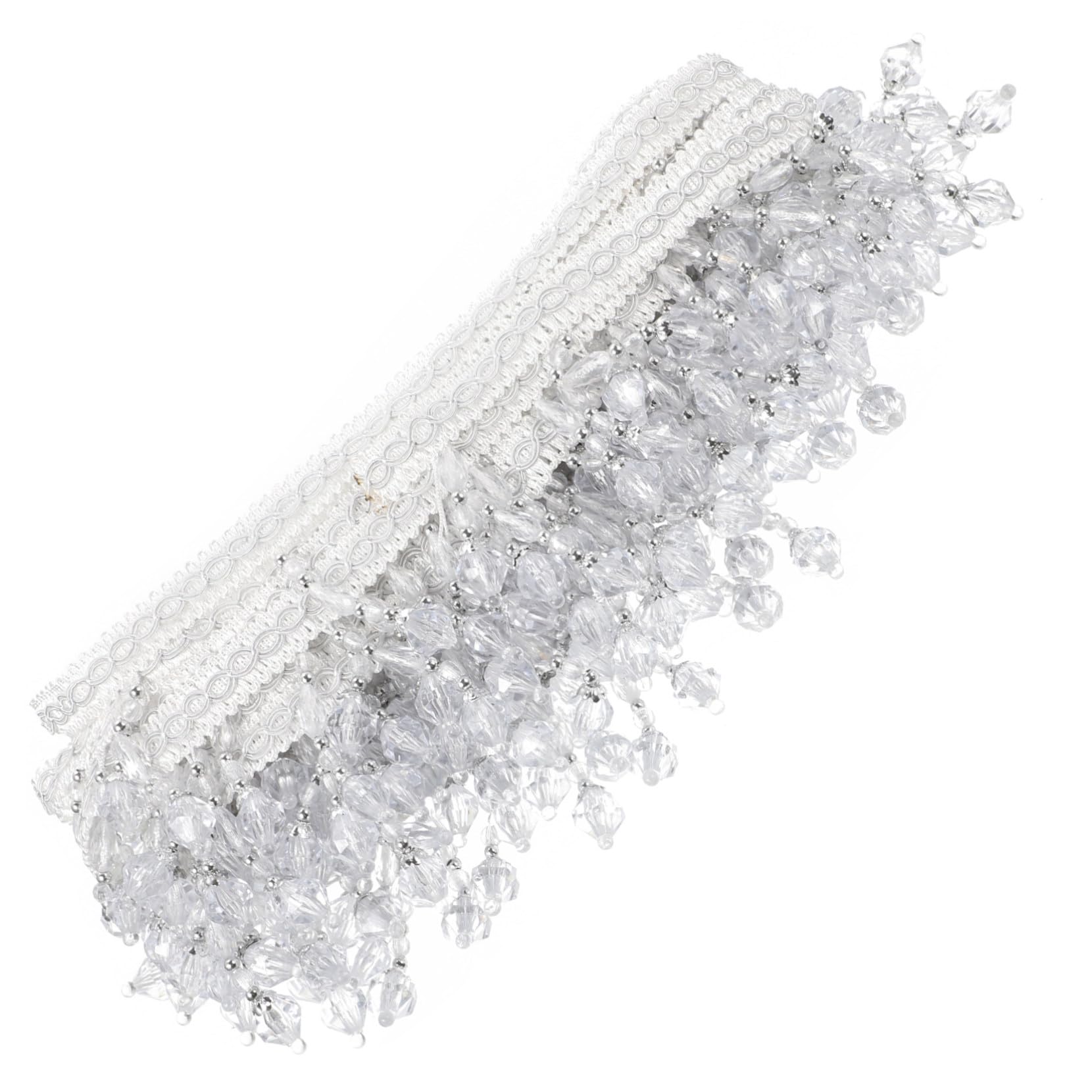 Frange à Perles avec Glands pour Rideaux Garniture Blanche Accessoire Décoratif pour Stores Romains et Couture DIY