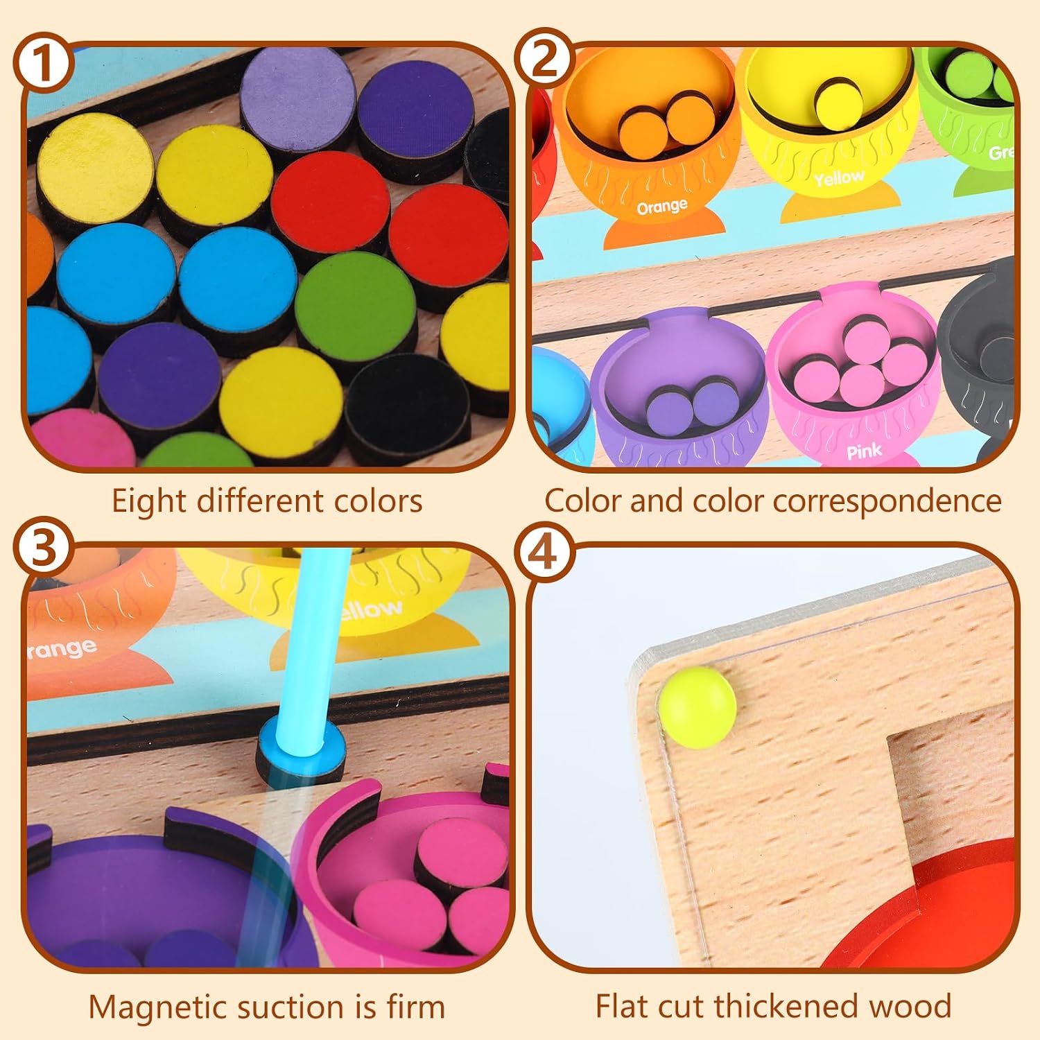 ValienBela Tablero Magnético Montessori Con Bolitas Y 20 Tarjetas – Laberinto Y Clasificación De Colores Para 3+ Años