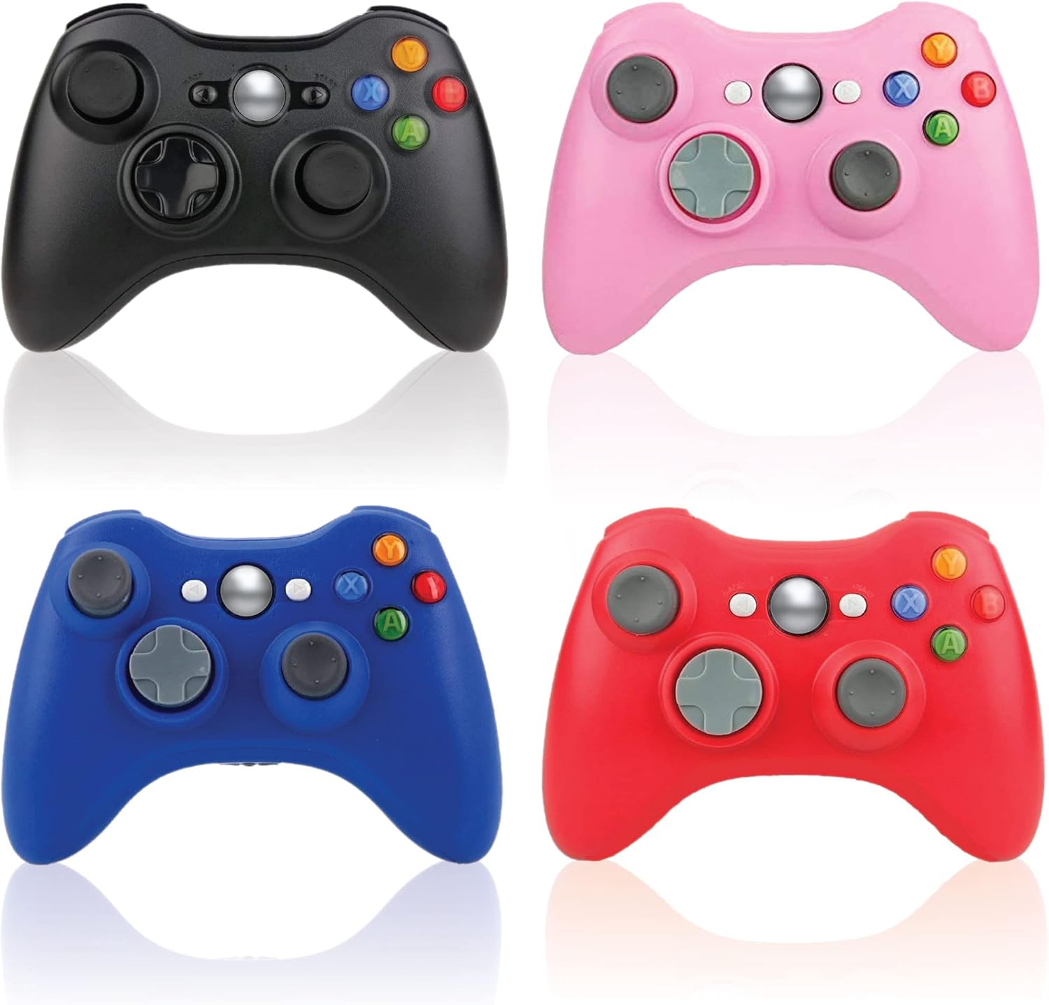 BEK Controller 4 Pack Replacement for Xbox 360 Controller, Wireless Remote Gamepad, Thumb Grips, Double Vibration, Live Play, Compatible with Microsoft Xbox 360 Slim PC Windows (Red Blue Black Pink) : Video Games