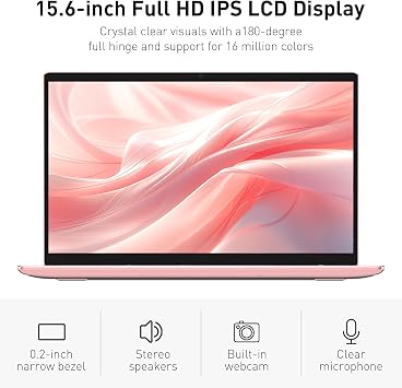 Auusda Business Laptop Computer for Work, Notebook PC for College Students, 15.6 FHD Display, 4-Core Processor, Backlit Keyboard, Fingerprint ID, Up to 10TB Storage, 32GB DDR4 RAM, 1TB NVMe, Pink