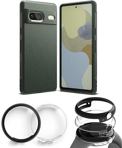 Miniatura 1 de Ringke Onyx - Funda compatible con Google Pixel 7 [verde oscuro] + funda delgada compatible con Google Pixel Watch [transparente + negro]