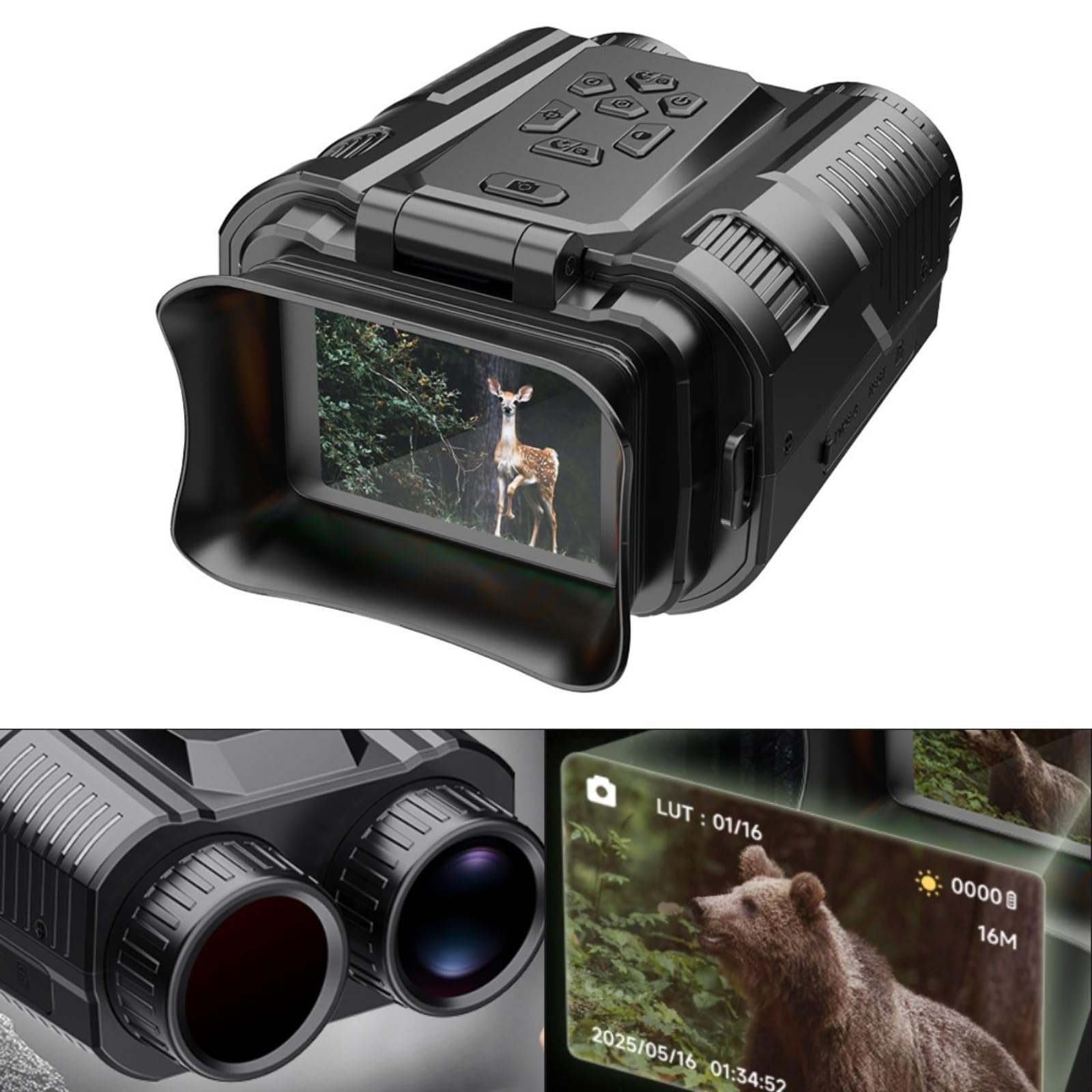 4K para prismáticos de visión nocturna con pantalla HD de 2 pulgadas y zoom 28X con batería recargable de 3600 mAh para una visión extendida de la vida silvestre