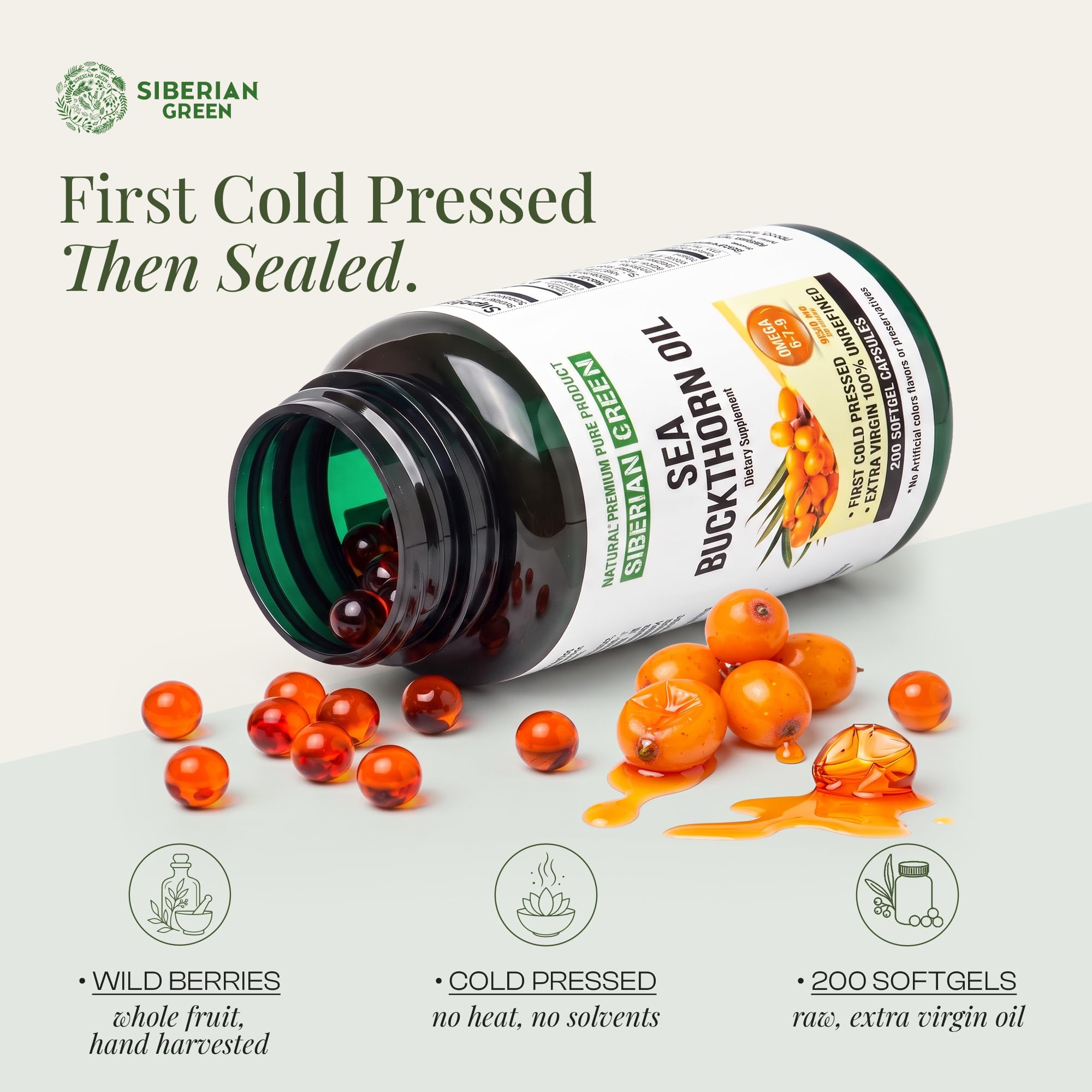 Siberian Green Sea Buckthorn Oil Capsules, Omega 7 Softgels for Skin — Amazon image 3