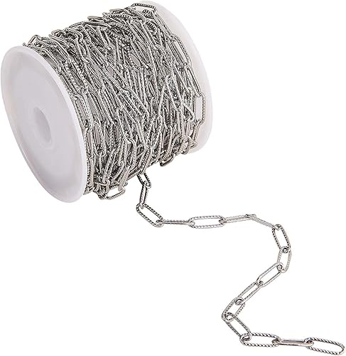 Miniatura 2 de LiQunSweet Cadenas cruzadas de acero inoxidable de 16.4 pies (16.4ft), cadenas de cable alargadas dibujadas soldadas con carrete de eslabones