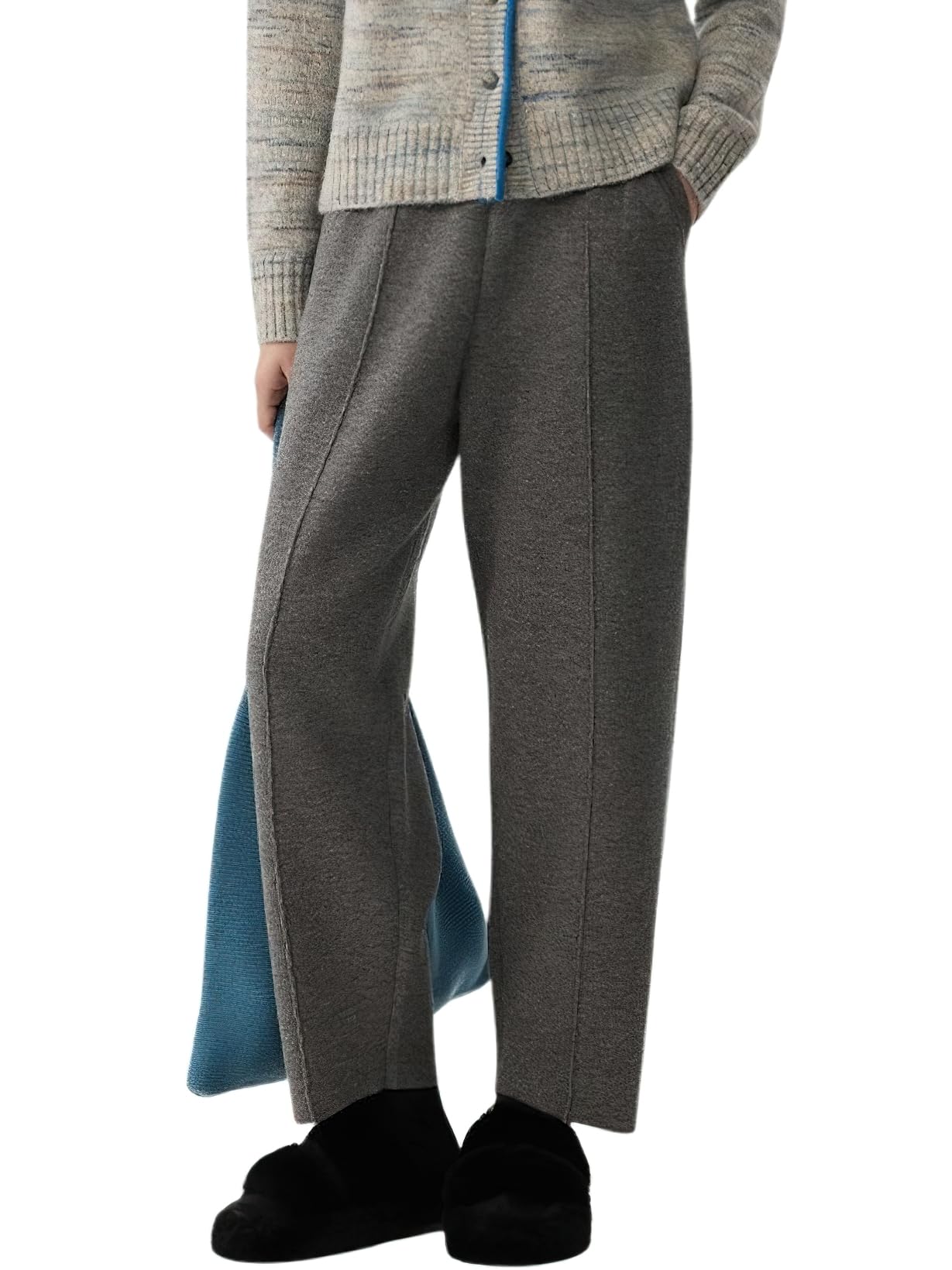 chouyatou Womens Straight Leg Wool Pants High Waist Dressy Work Business Casual Slacks Cropped Trouser