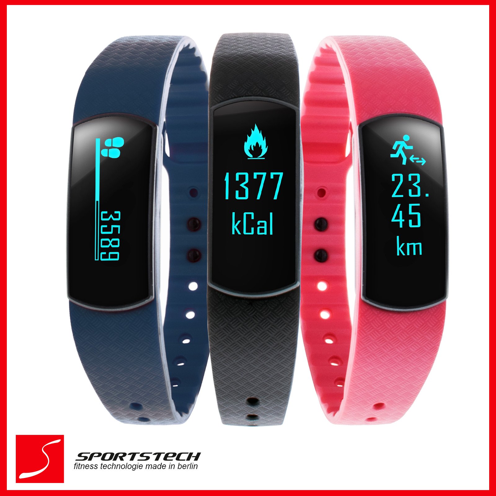 Sportstech Fitness Wristband SW10 with OLED-Display, Bluetooth, step- and calorie counter, activity- and sleep tracker, daily targets, call reminder, App for Android and iOS, Smart Sport Tracker