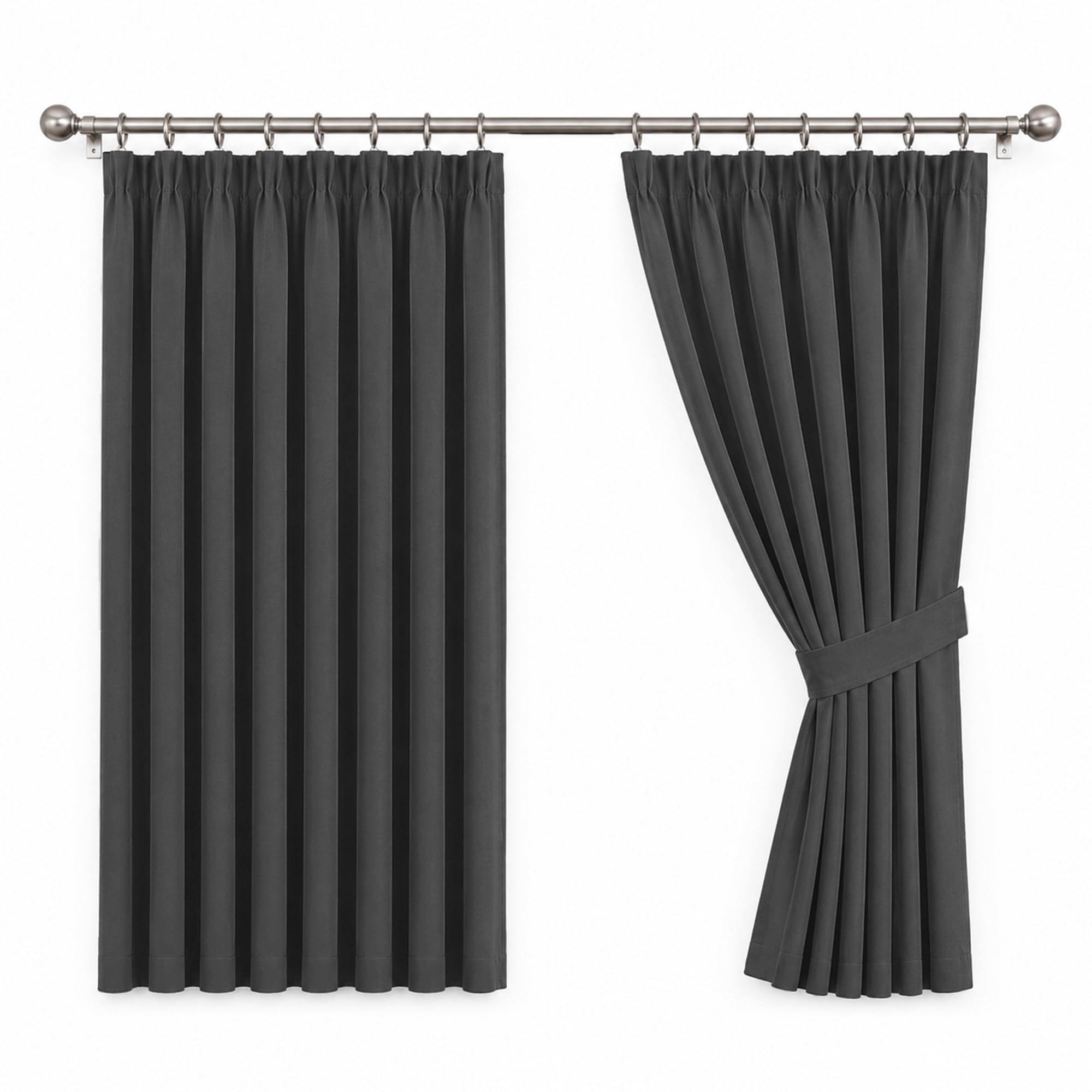 Oxford Homeware Blackout Curtains for Living Room 46 x 54 Inch Pencil Pleat Grey Curtains for Bedroom Super Soft Thermal Curtain & Drapes 2 Panels with Tiebacks — image 1