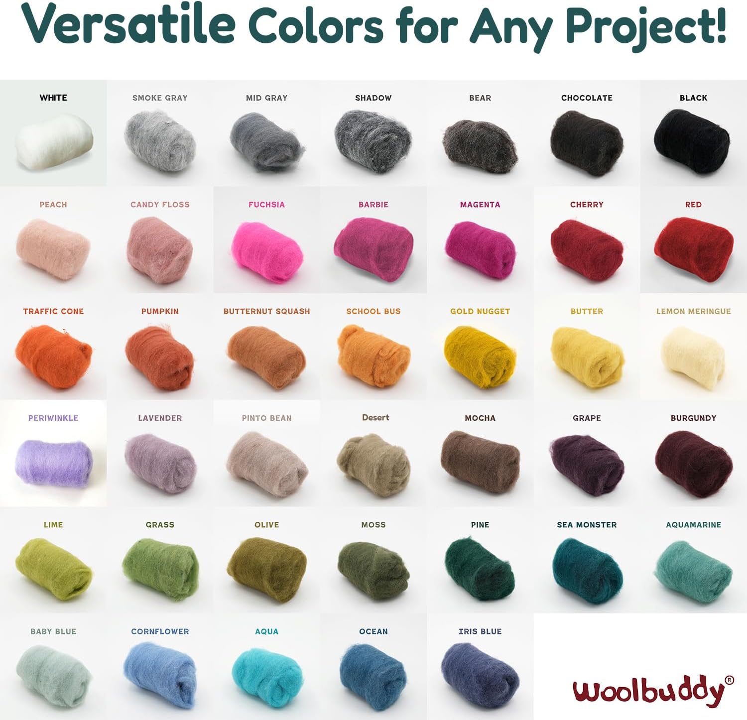 Woolbuddy Core Wool 3.53oz for Needle Felting Mid Gray, Corriedale Wool
