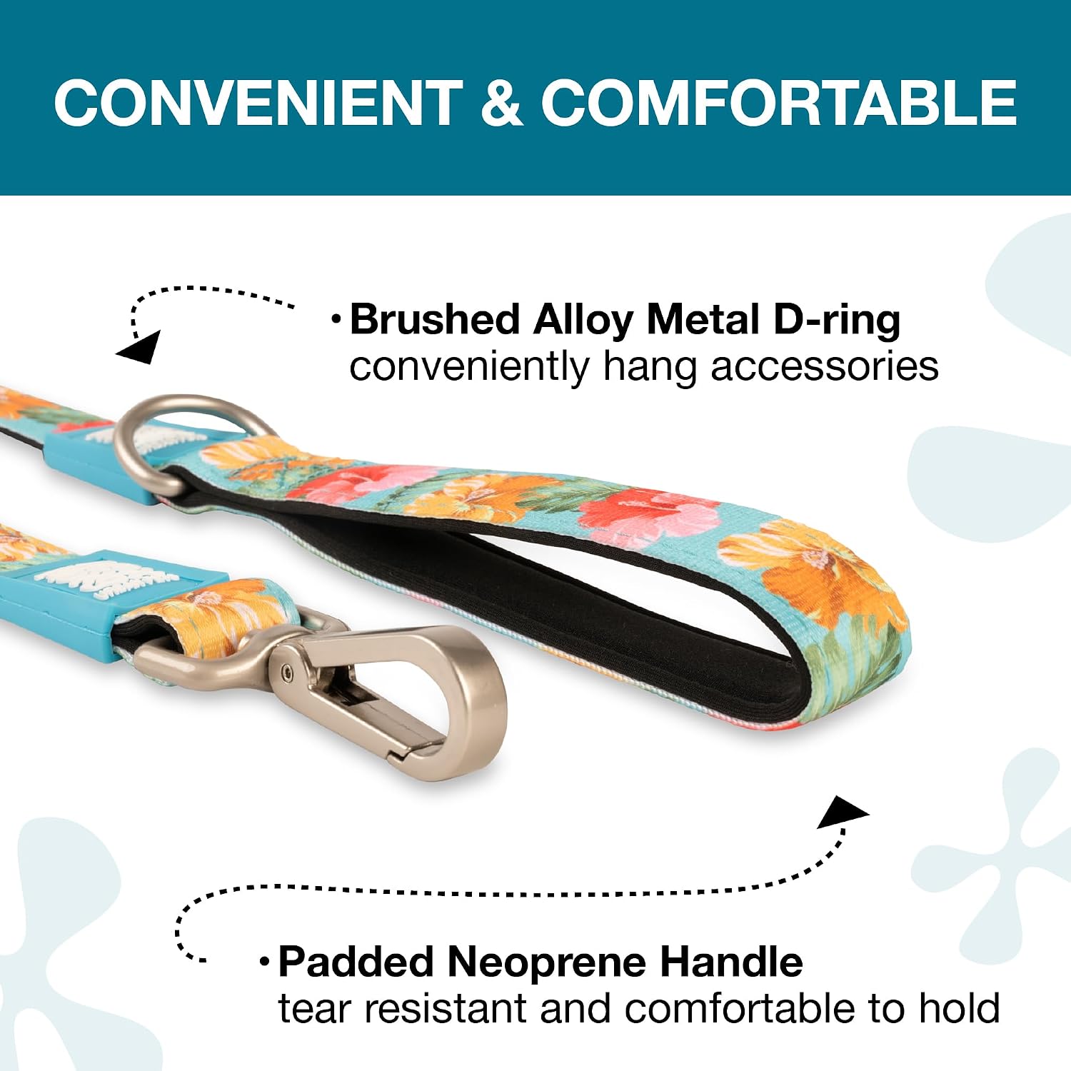Max & Molly Classic Dog Leash, Comfort Grip Handle, Durable & Strong Neoprene Fabric, Brushed Silver Hardware, Secure Easy Attach Snap Hook, Upper D-Ring for Accessories, Machine Washable image 3