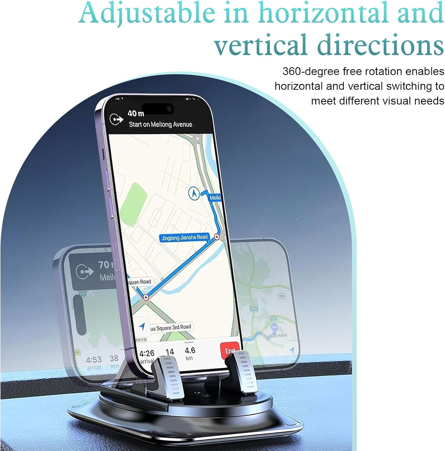 Dashboard Navigation Bracket, 360 Degree Rotation Automotive Phone Holder, Universal Self-Adhesive Non-Slip Car Phone Holder, for Most Cars (Black)