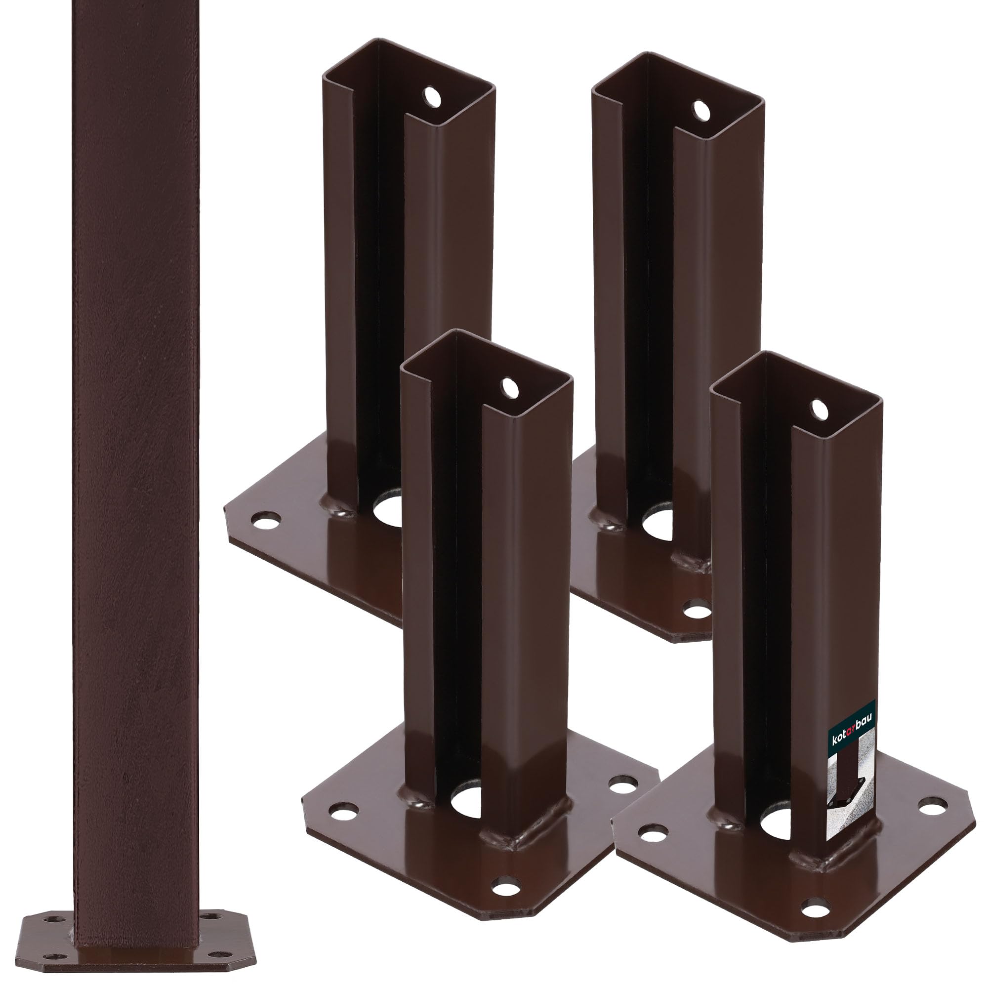 KOTARBAU® 4 pcs Fence Post Support - Powder Coated Steel - 60x40 mm (2.4x1.6 inches) - Brown - Heavy Duty - Bolt Down - Post Base - Weather Resistant - Durable