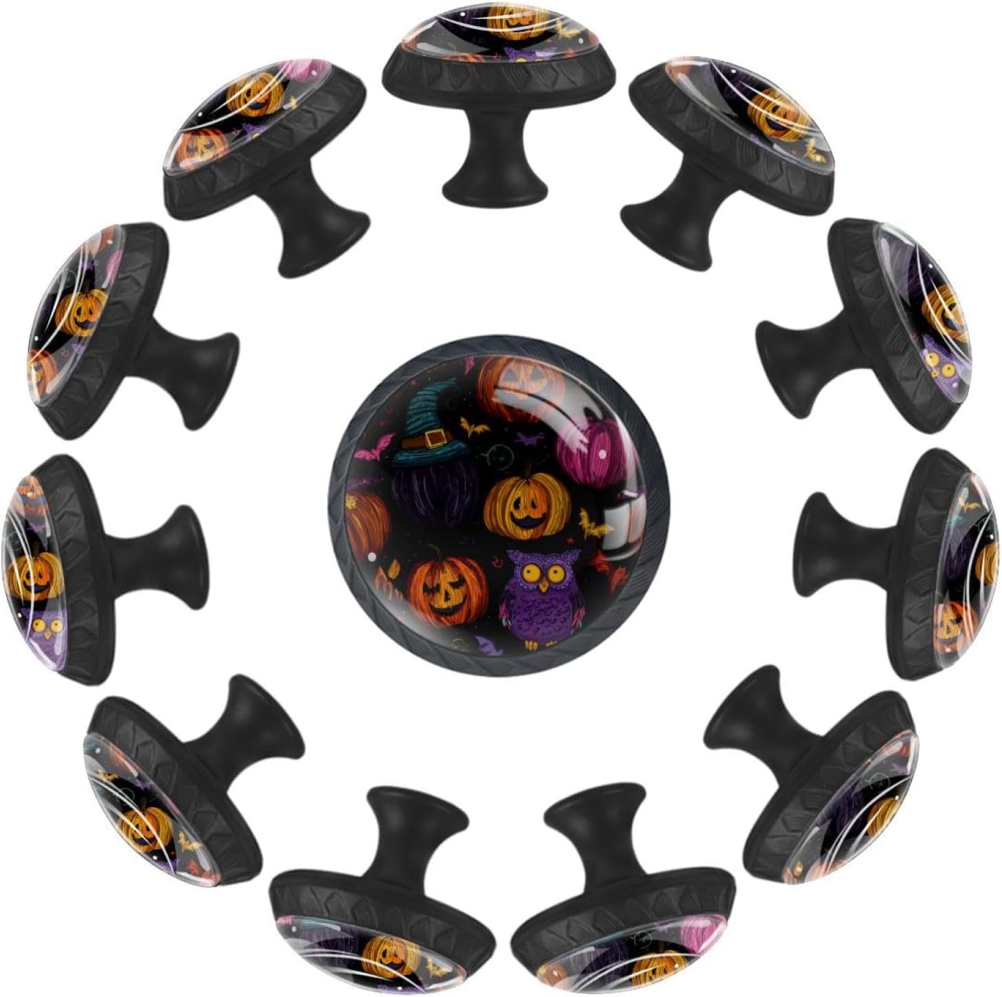 Black Base Halloween Pumpkins Pattern (1) Printed Drawer Knobs, Elegant Cabinet Pulls for Kitchen Bedroom, Furniture Hardware for Dresser Closet
