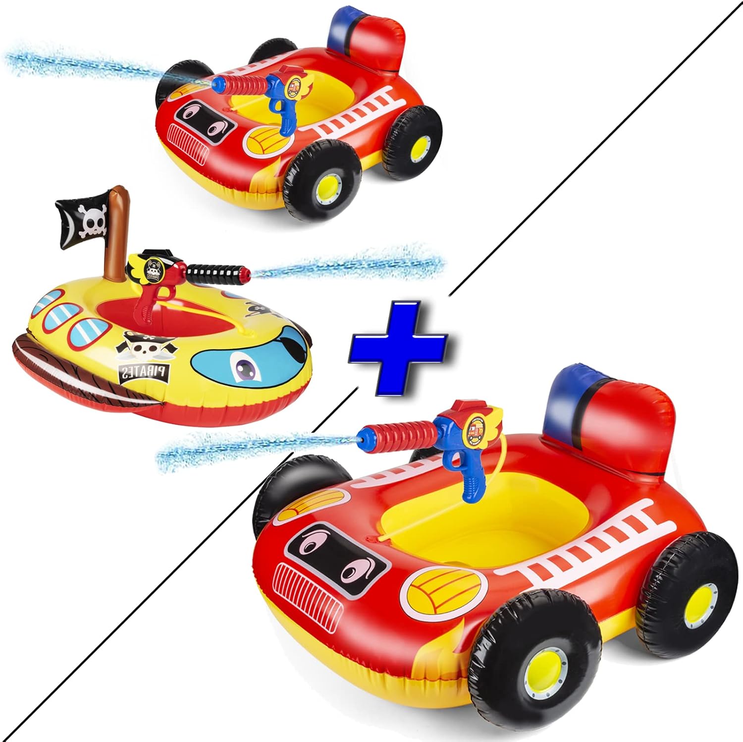 2 Pack Inflatable Kids Pool Float with Water Gun, Firetruck
