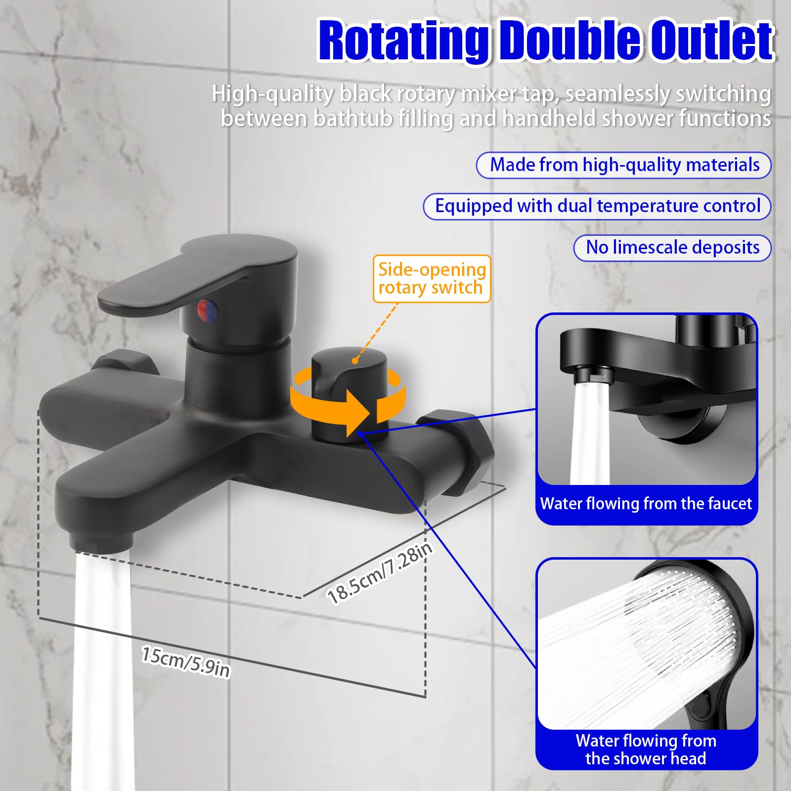 Grifo de bañera montado en la pared, grifo mezclador monomando para ducha y bañera G1/2 salida grifo mezclador