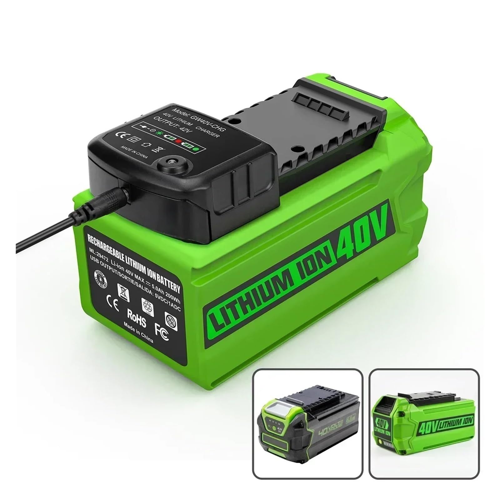 Batería de 40V 6Ah Compatible con GreenWorks, G-MAX Batería de Ion de Litio de Repuesto del Fabricante para Cortacéspedes Herramientas Eléctricas(1pcs-6.0ah)