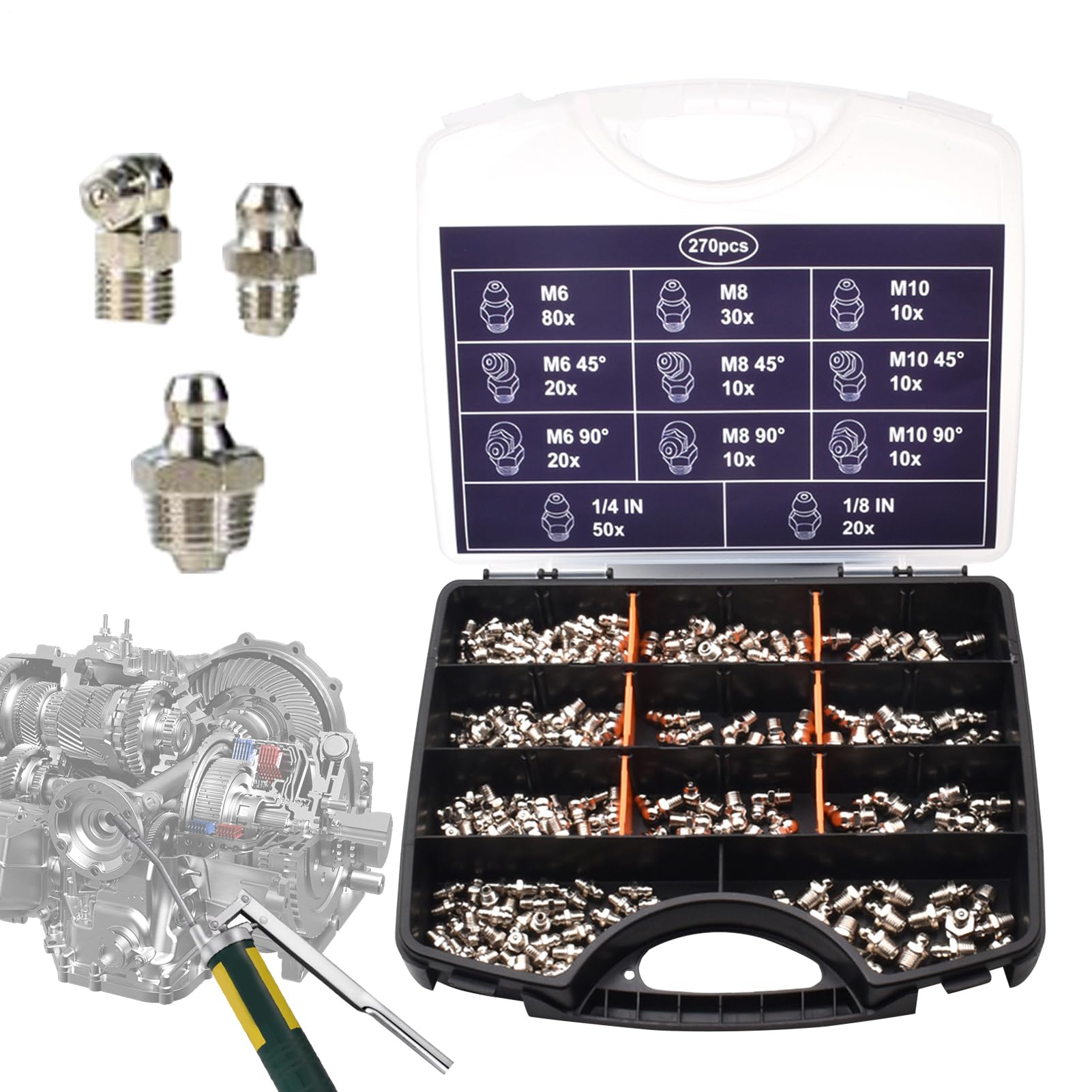 Kit Engrasadores Juego De Herramientas Mantenimiento Versátil Y Robusto | Surtido 270 Piezas Engrasadores Accesorios Lubricación Mecánica Para Bicicletas, Coches, Maquinaria Agrícola Y Equipos