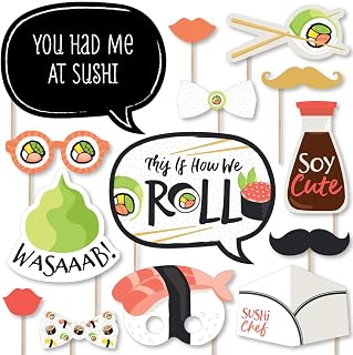 Big Dot of Happiness Let's Roll Sushi Japanese Photo Booth Props Kit - 20 Fun Props for Baby Showers & Birthdays