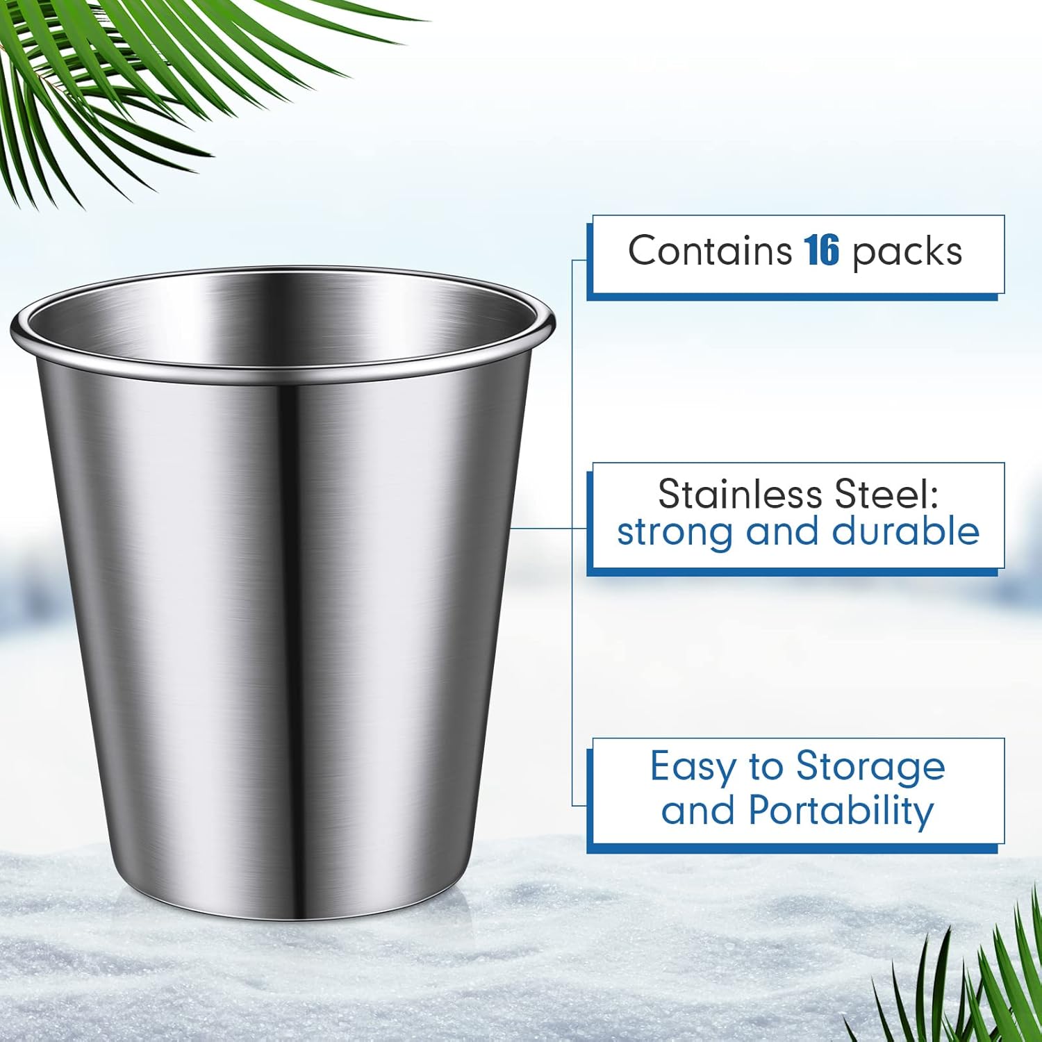 Baderke 16 Pack Stainless Steel Cups for Kids and Adult Pint Tumbler Metal Cups Stackable Tumbler Shatterproof Metal Drinking Glasses for Travel Outdoor Camping(10 Oz/ 300 ml) - Image 3