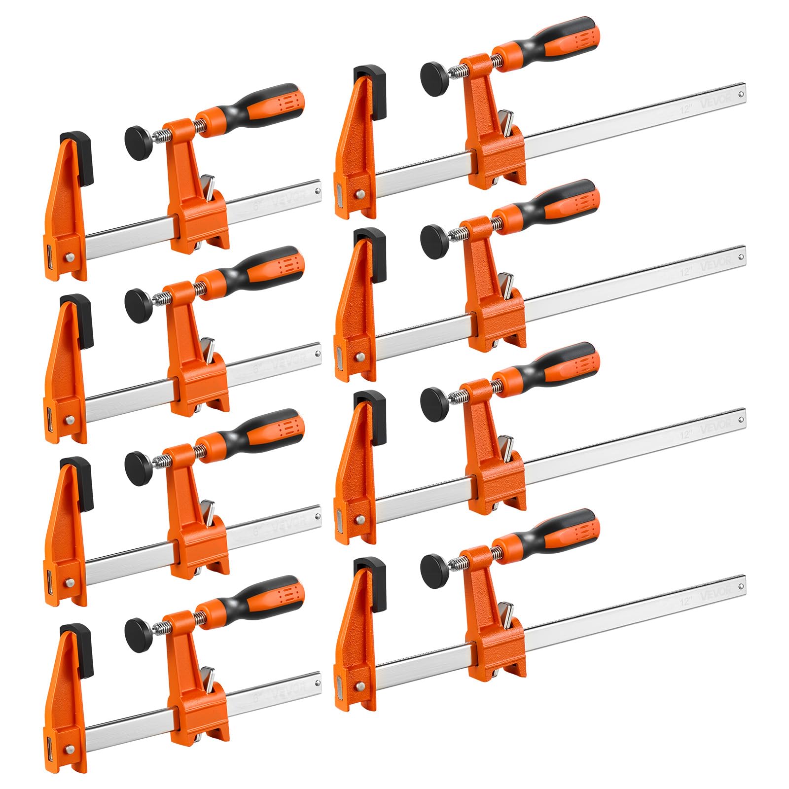 VEVOR Morsetti a Barra per Legno, Morsetti a F da 15,24 cm e 30,48 cm, Carico 272 kg, 8 Pezzi, con Cuscinetto in Plastica e Design Autobloccante, Ghisa Malleabile e Acciaio al Carbonio, per Fai Da Te