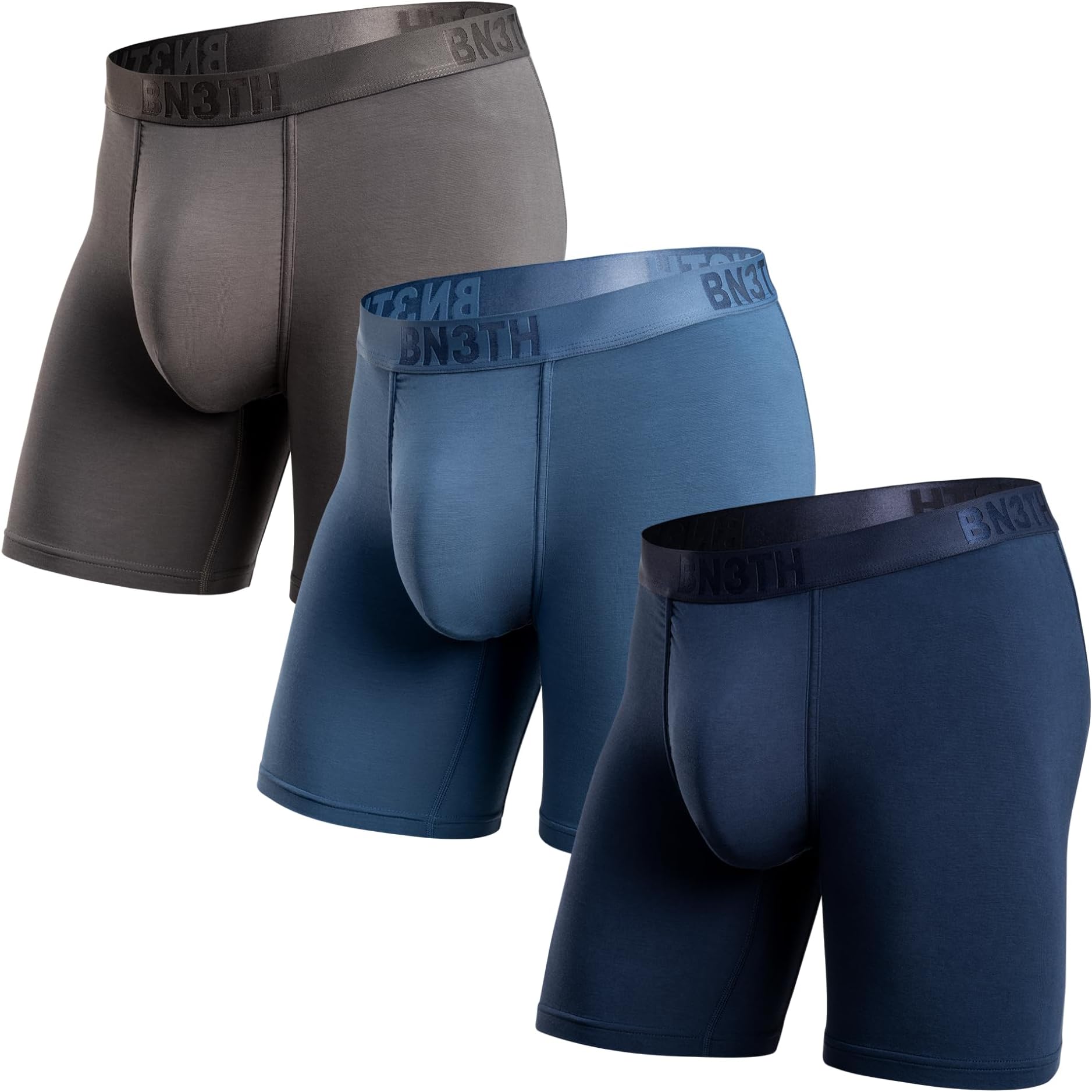 Men's Classic Icon Boxer Briefs with Fly, 3-D Pouch, Breathable TENCEL Modal, Anti-Chafing, Lightweight, No-Roll Waistband, Athletic Design, Moisture-Wicking, Navy/Fog/Gargoyle-Medium