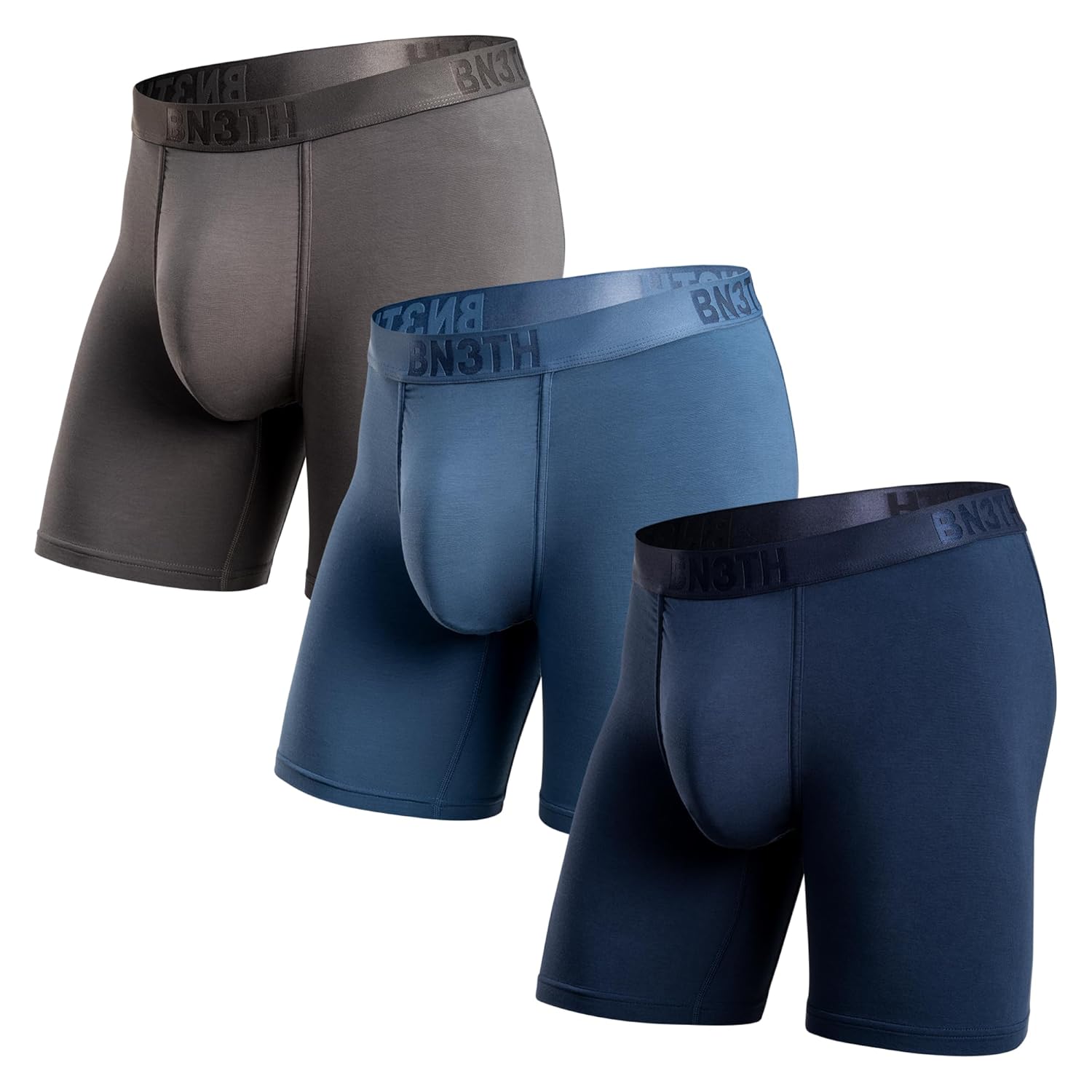 BN3TH Mens Classic Icon 3-D Pouch Boxer Briefs - Breathable Anti-Chafing Ultra-soft No-Roll Waistband 6 5 Inseam 3pk
