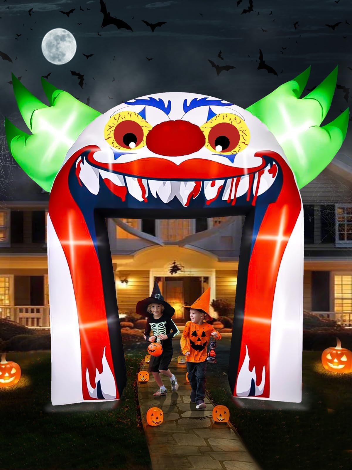 Kalolary 12FT Halloween Nadmuchiwane Łuki Klauna Dekoracje Zewnętrzne, Gigantyczny Łuk Klauna Nadmuchiwane Dekoracje Straszne Nadmuchiwane z Wbudowanymi Światłami do Dekoracji Ogrodu Ogrodowego