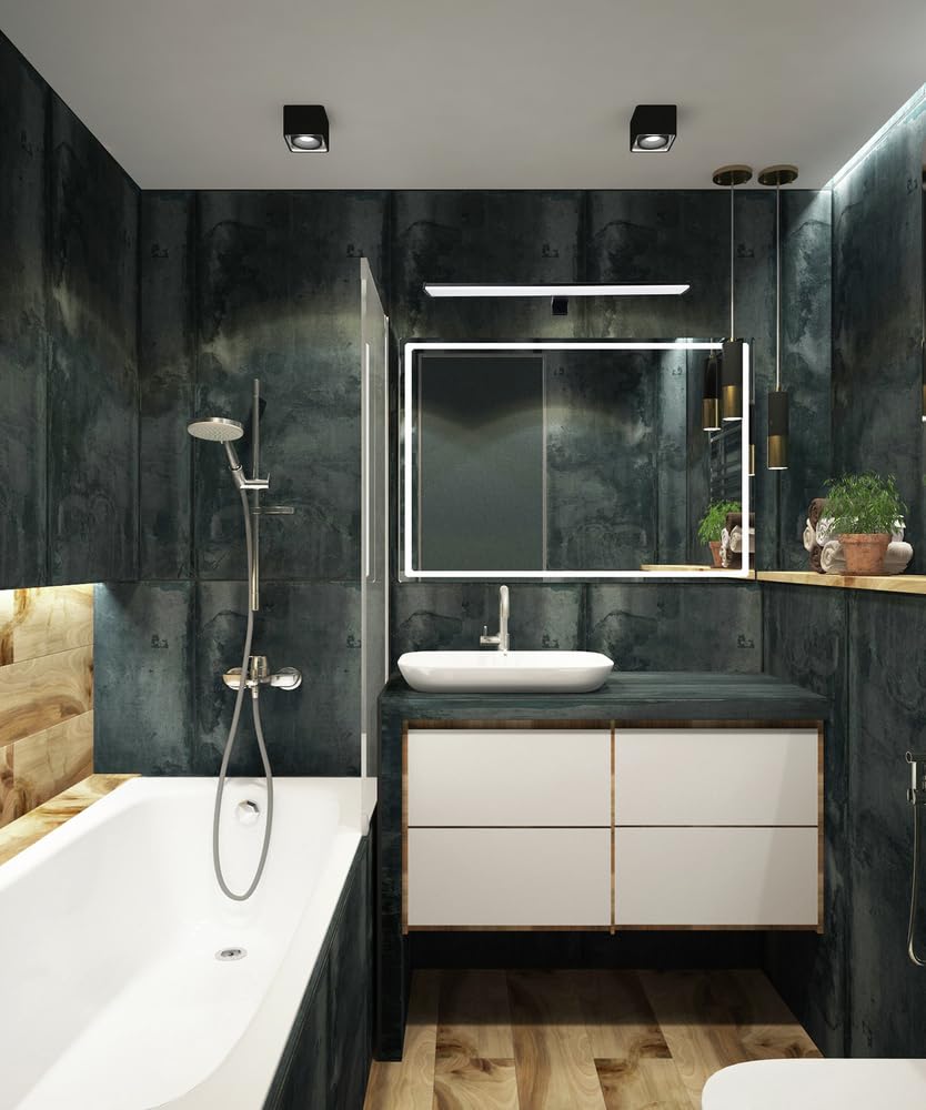 TIBELEC Aplique miroir LED noir 60cm, 12W, 4000 lm, IP44, 4000K, 3 types de fixation, bornier intégré, garantie 5 ans