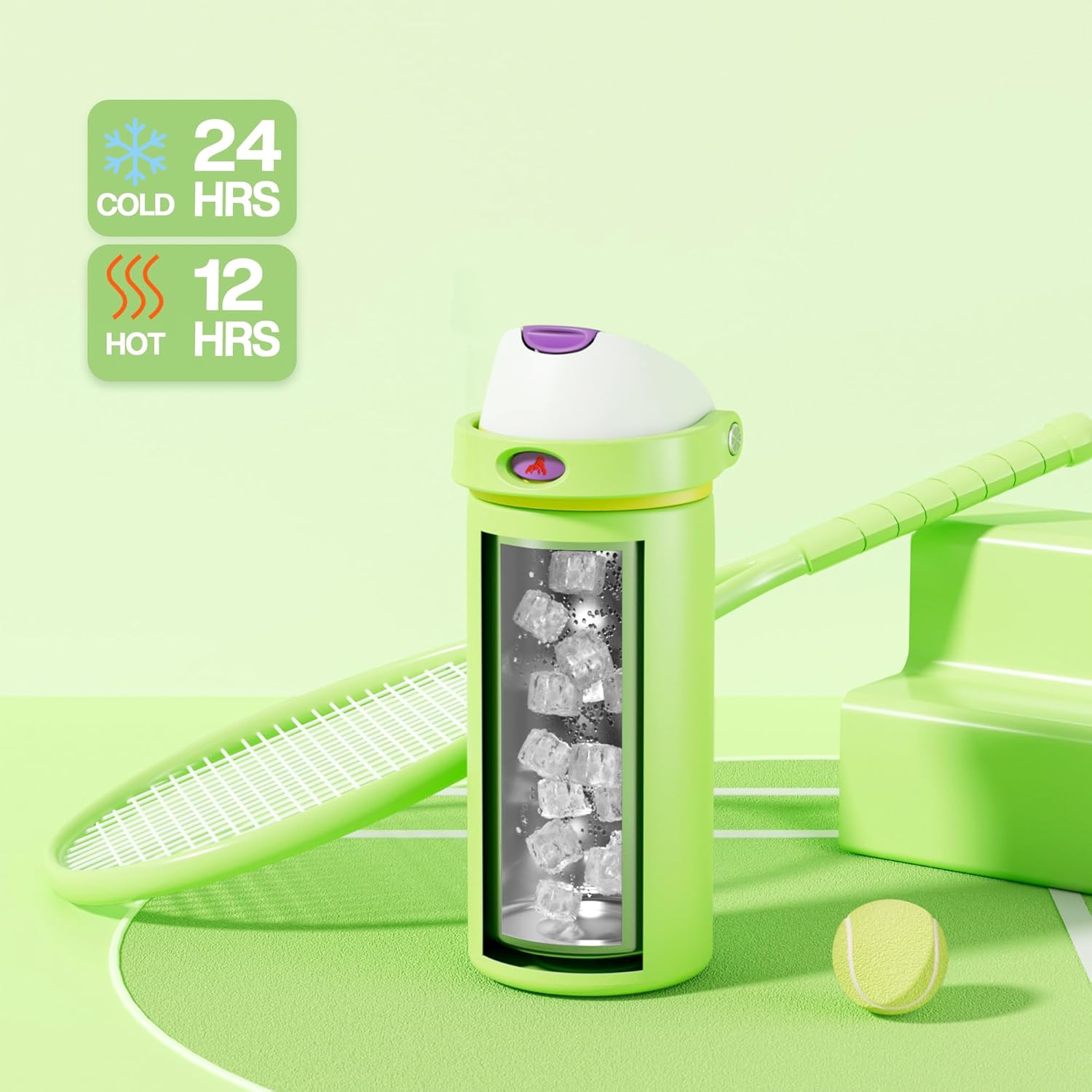 POWCAN 18 oz Insulated Water Bottle: 2-in-1 Push-Button Spout & Quick-Flip Straw, Leakproof, Cold 24Hrs, Lockable, Fits Car Cup Holder, Stainless Steel Cup for Sports, Travel, Daily Use (Scare School) - Image 3